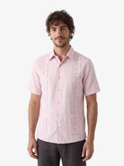 Manchester Guayabera Bordado Geométrico y Alforzas Finas - Manga Corta - Manchester