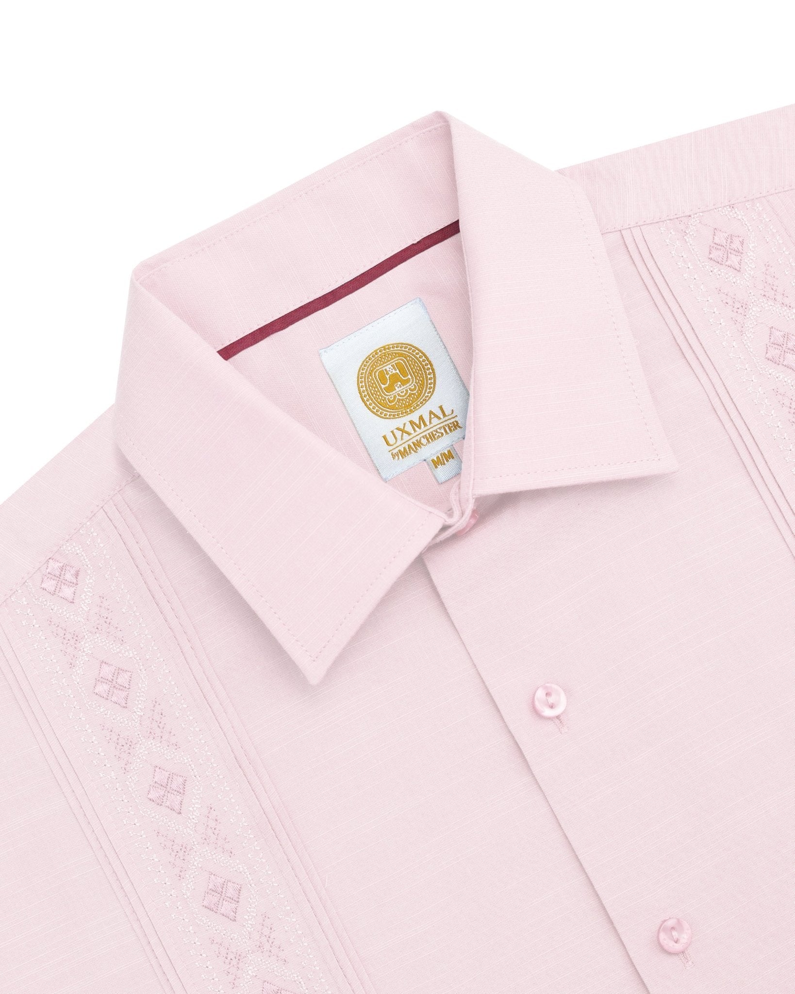 Manchester Guayabera Bordado Geométrico y Alforzas Finas - Manga Corta - Manchester