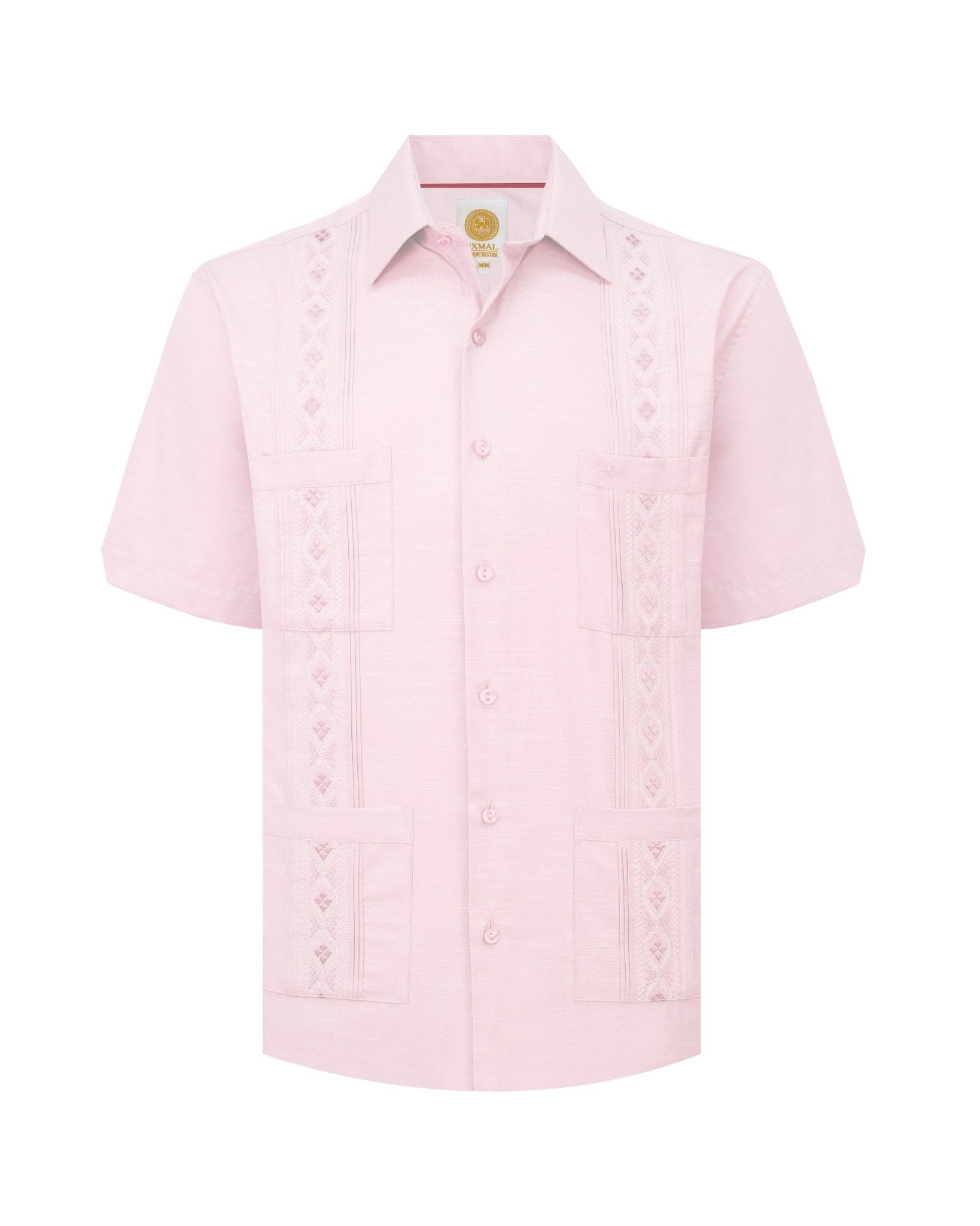 Manchester Guayabera Bordado Geométrico y Alforzas Finas - Manga Corta - Manchester