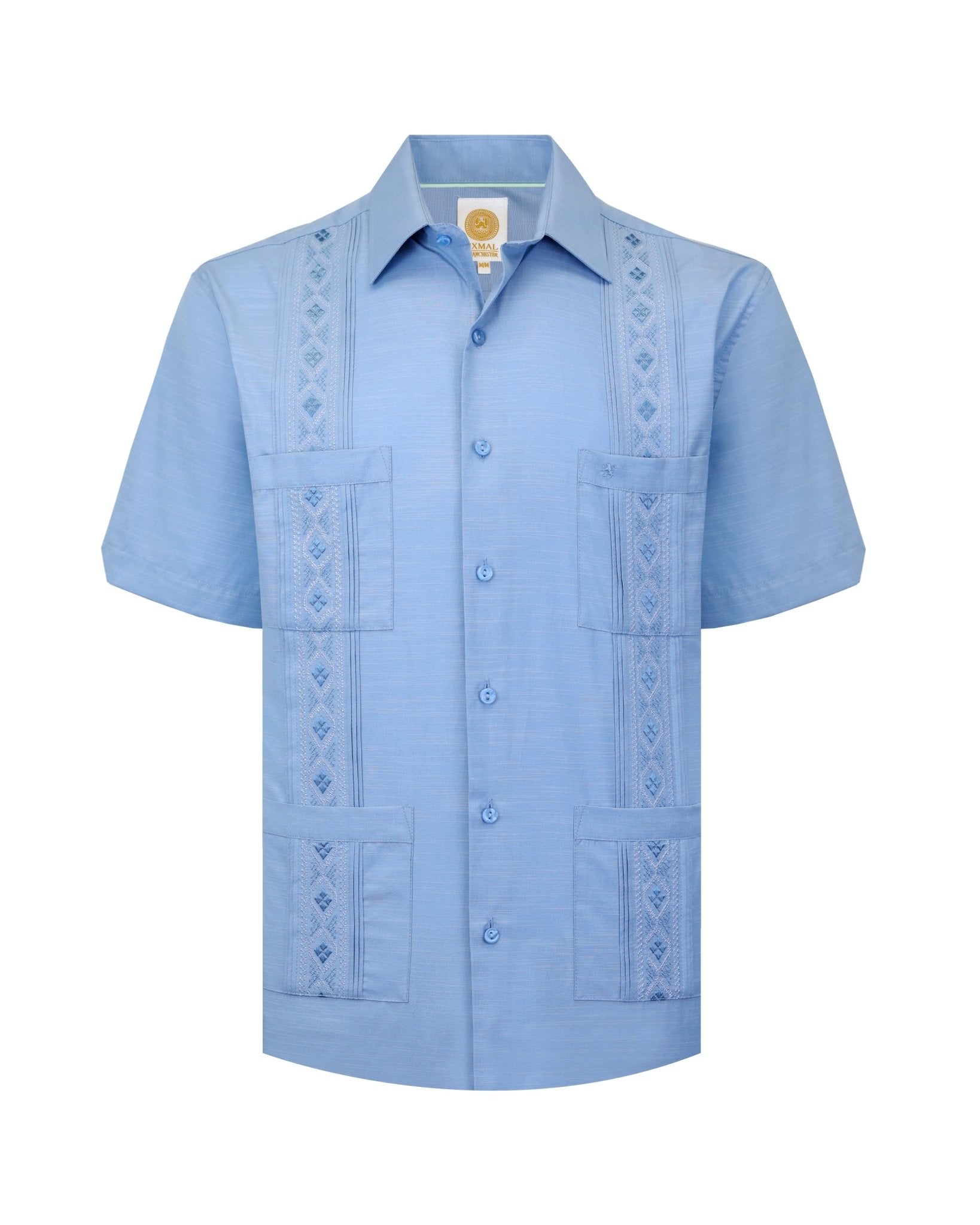 Manchester Guayabera Bordado Geométrico y Alforzas Finas - Manga Corta - Manchester