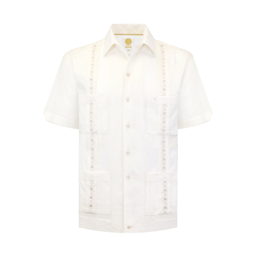 Manchester Guayabera Corta Bordada Zigzag Lino y Algodón - Manchester