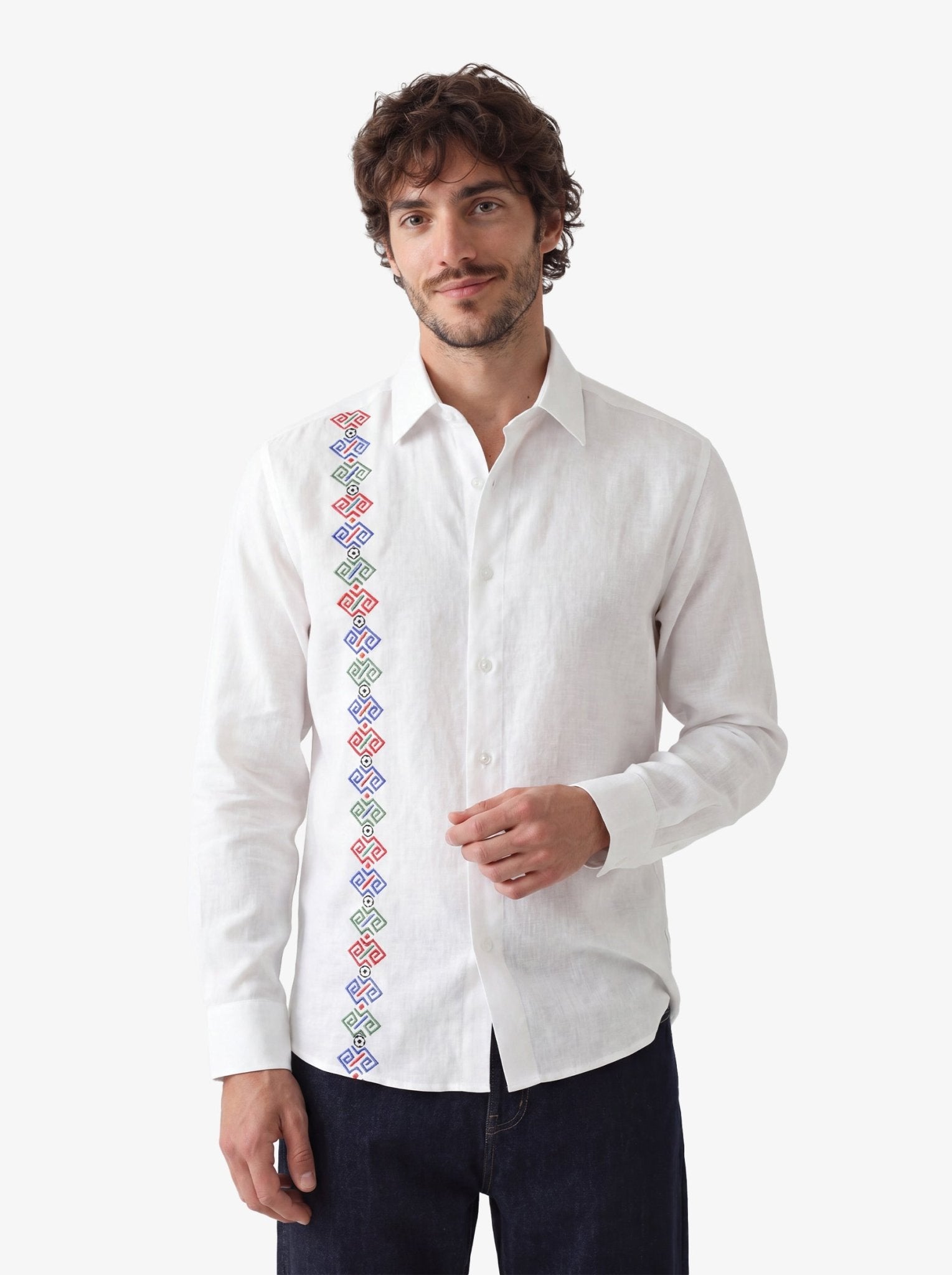 Manchester Guayabera de Lino Edición Especial Mundial 2026 – Sin Bolsas Manga Larga - Manchester