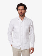 Manchester Guayabera Lino Puro Puño Convertible Tradicional Cuatro Bolsas Esencial - Manchester