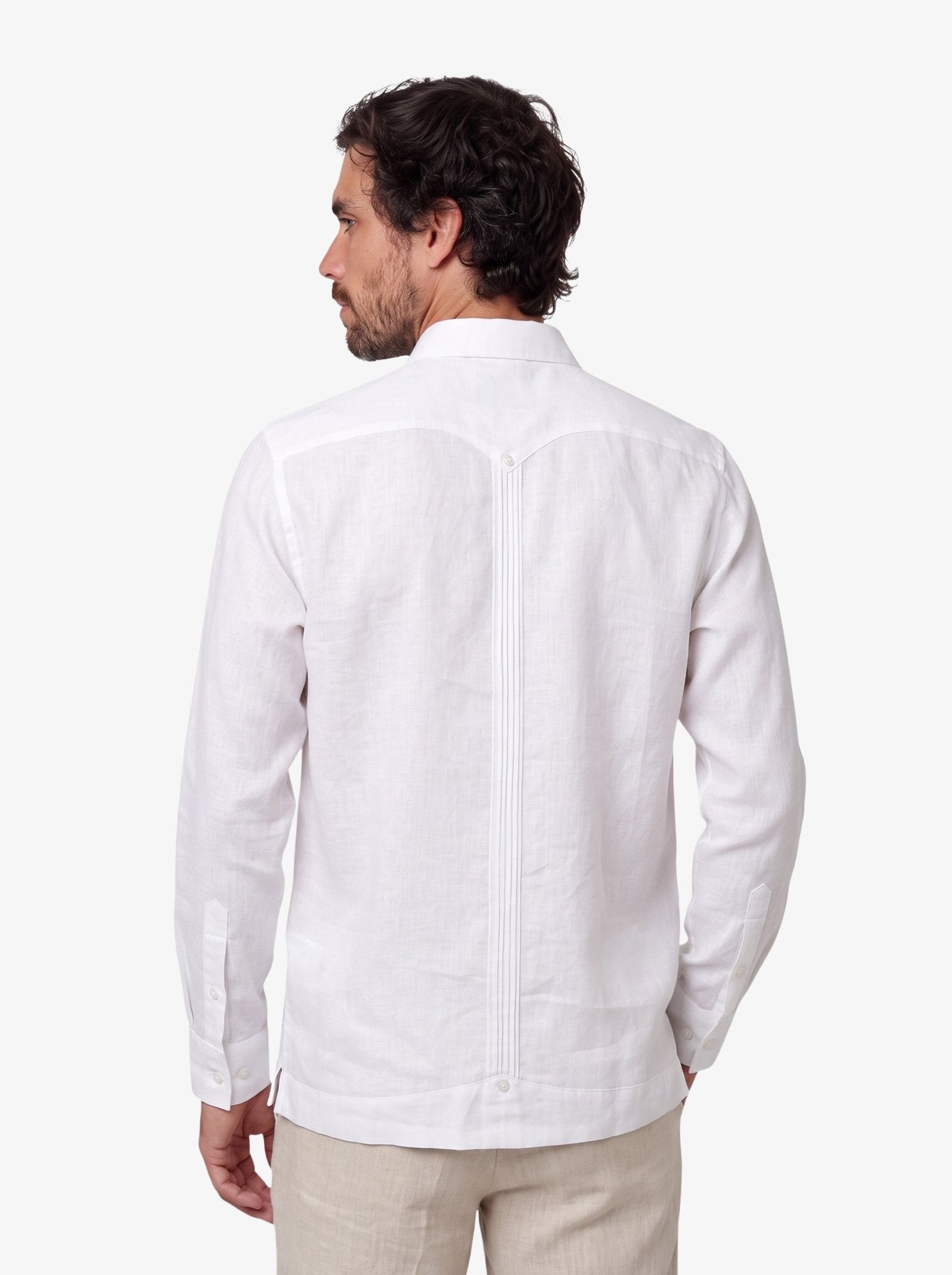 Manchester Guayabera Lino Puro Puño Convertible Tradicional Cuatro Bolsas Esencial - Manchester