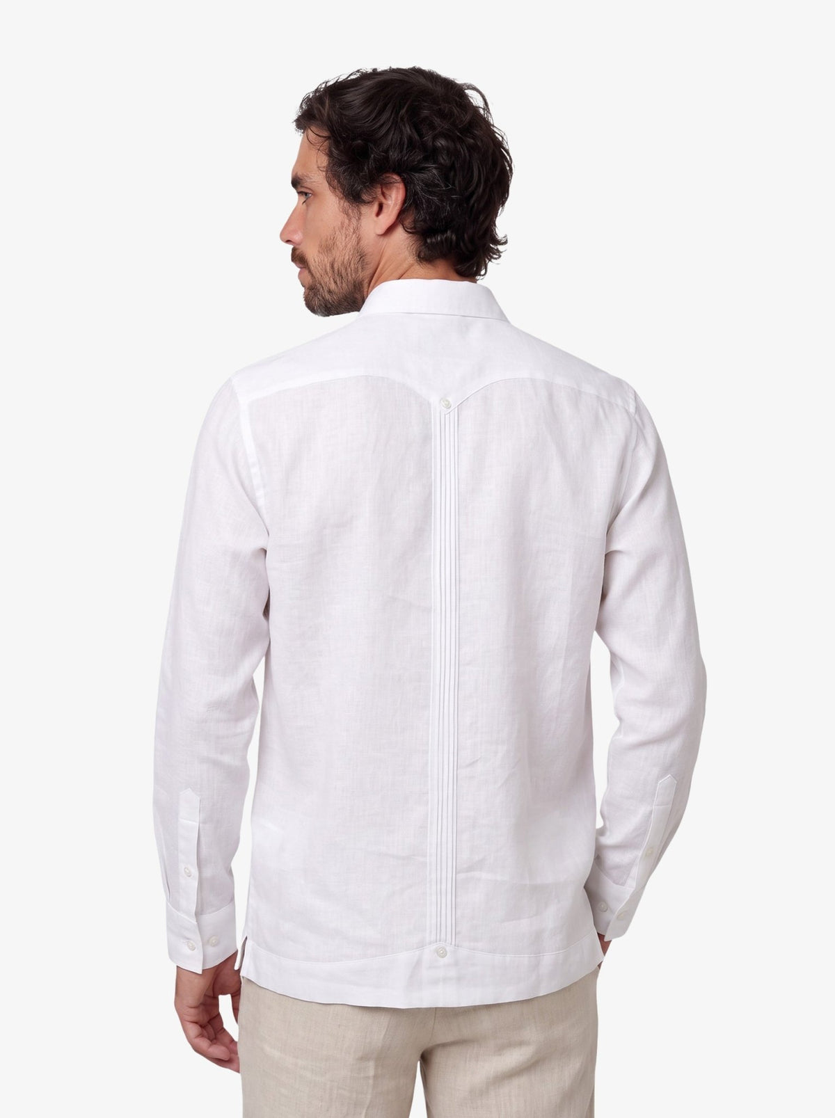 Manchester Guayabera Lino Puro Puño Convertible Tradicional Cuatro Bolsas Esencial - Manchester