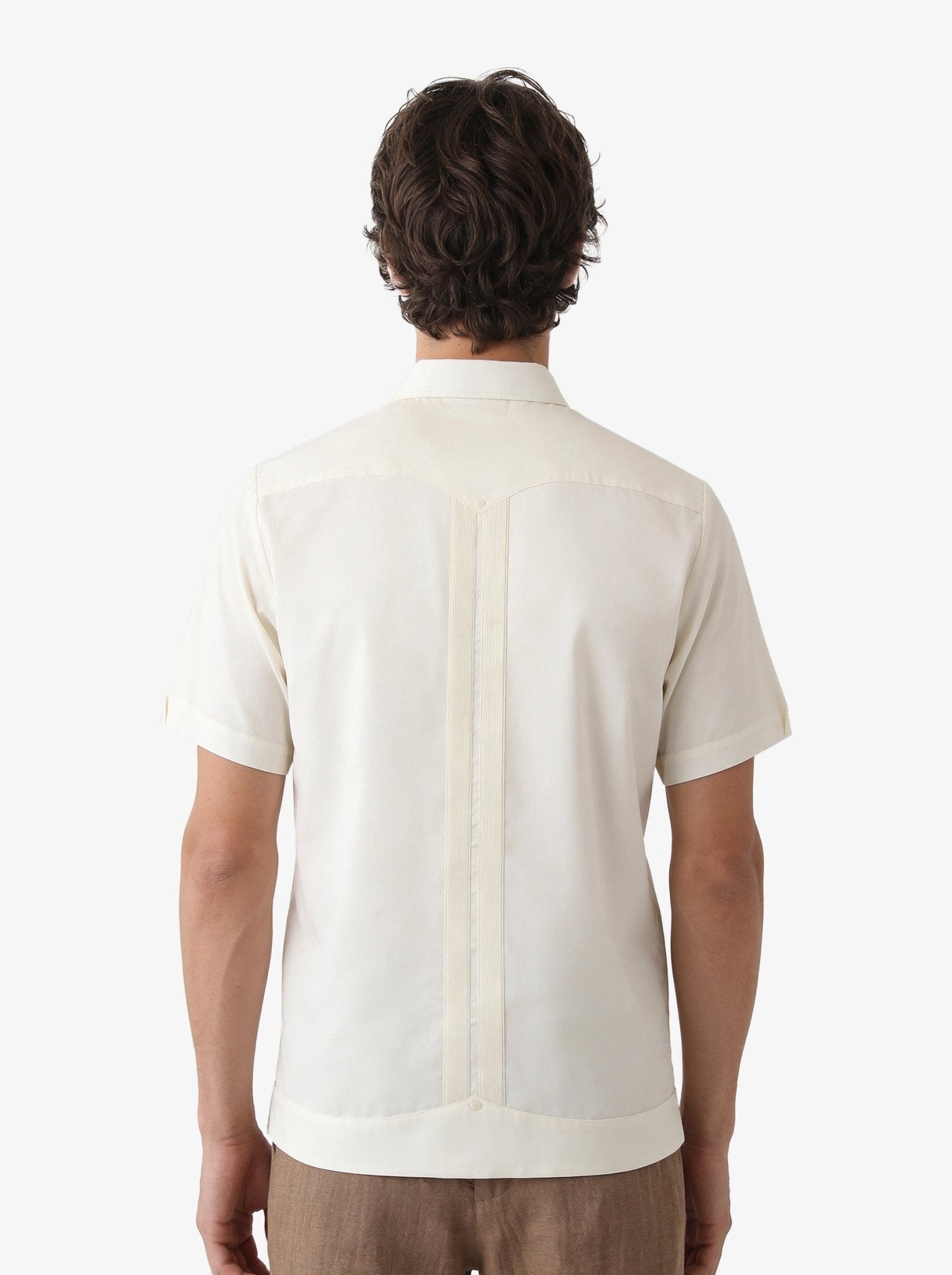 Manchester Guayabera Lisa Algodón y Poliéster color hueso para hombre