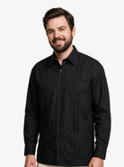 Manchester Guayabera Lisa Big and Tall Algodón y Poliéster color negro para hombre