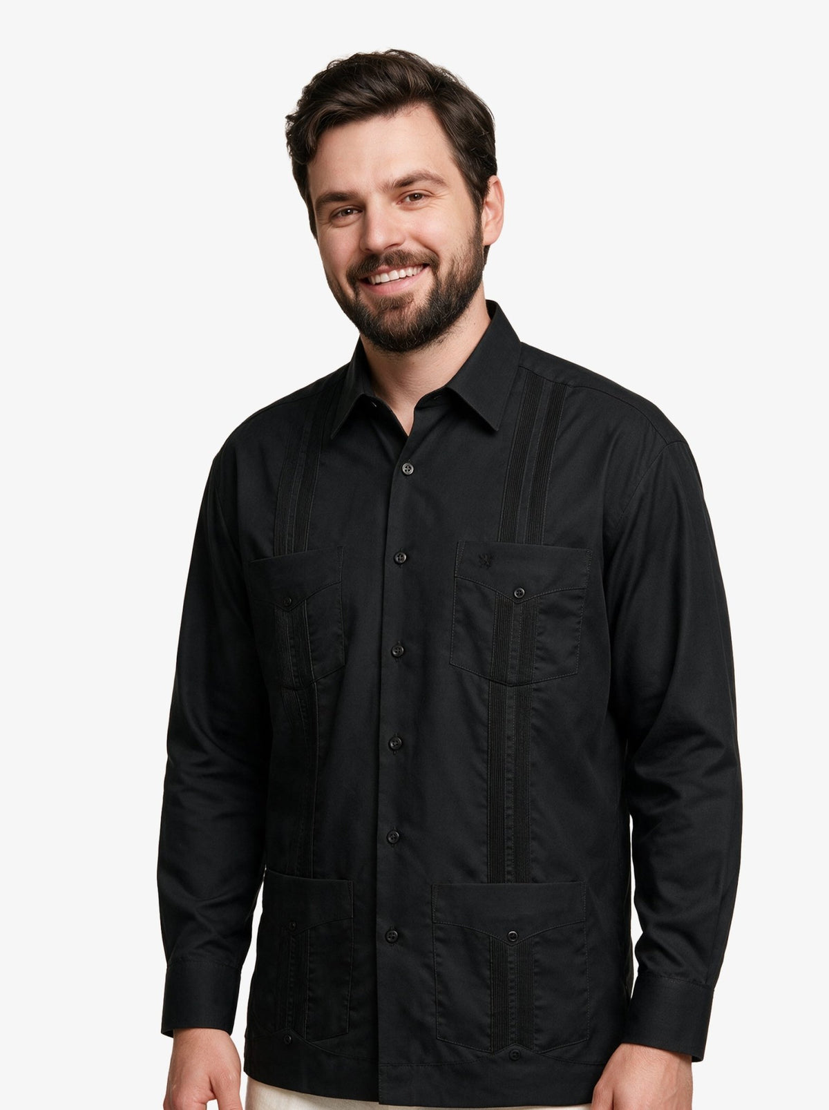 Manchester Guayabera Lisa Big and Tall Algodón y Poliéster color negro para hombre
