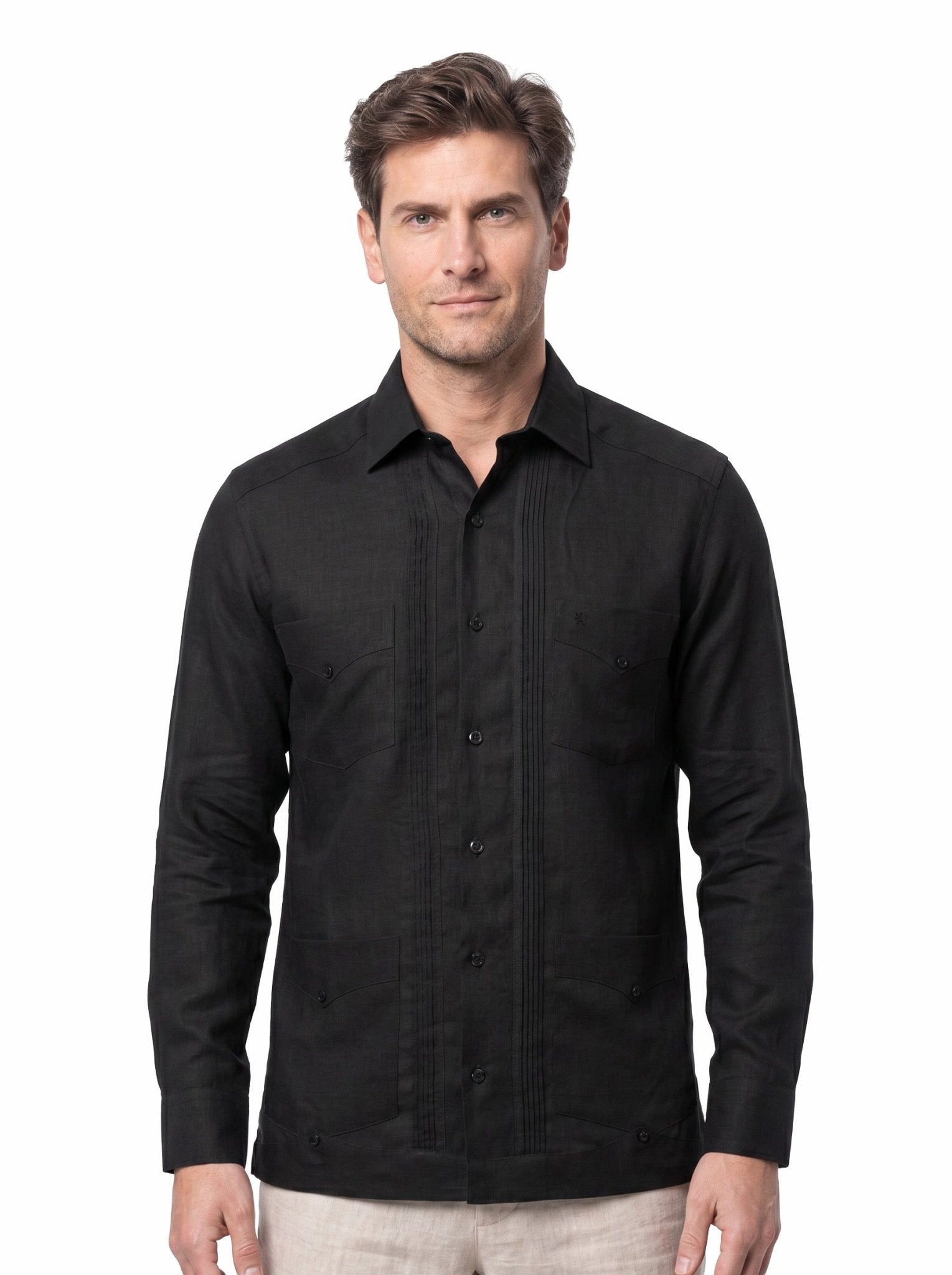 Manchester Guayabera Lisa con Puño Convertible de Lino - Manchester