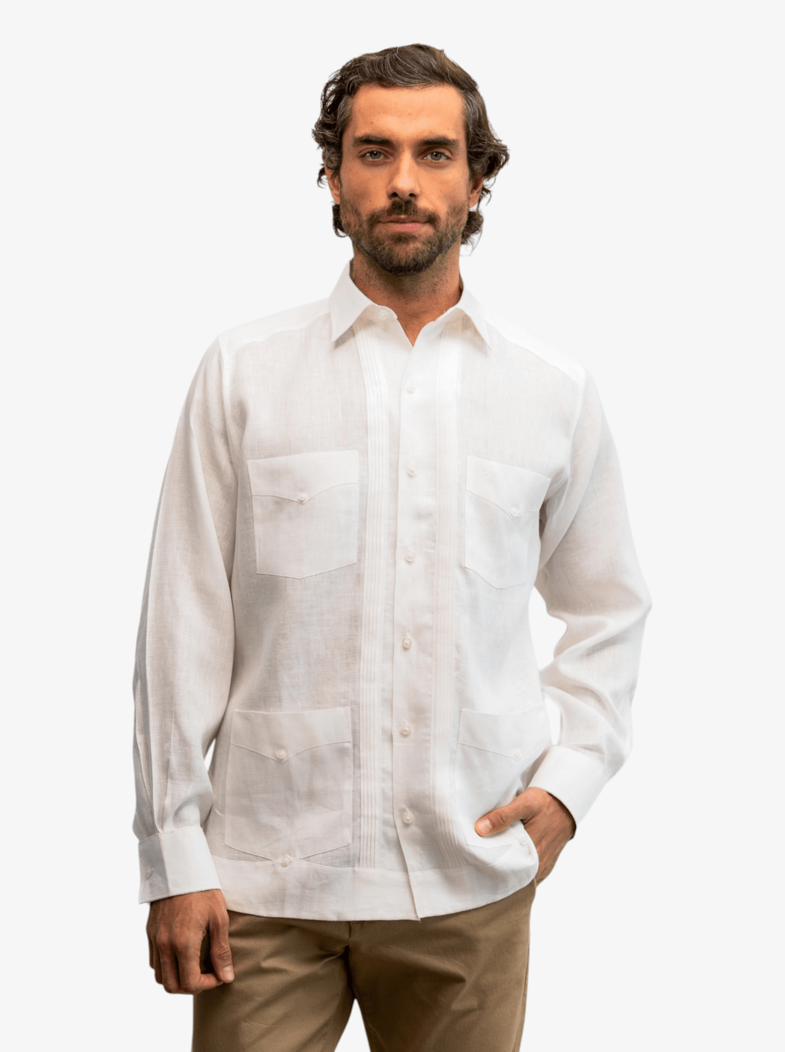 Manchester Guayabera Lisa con Puño Convertible de Lino - Manchester