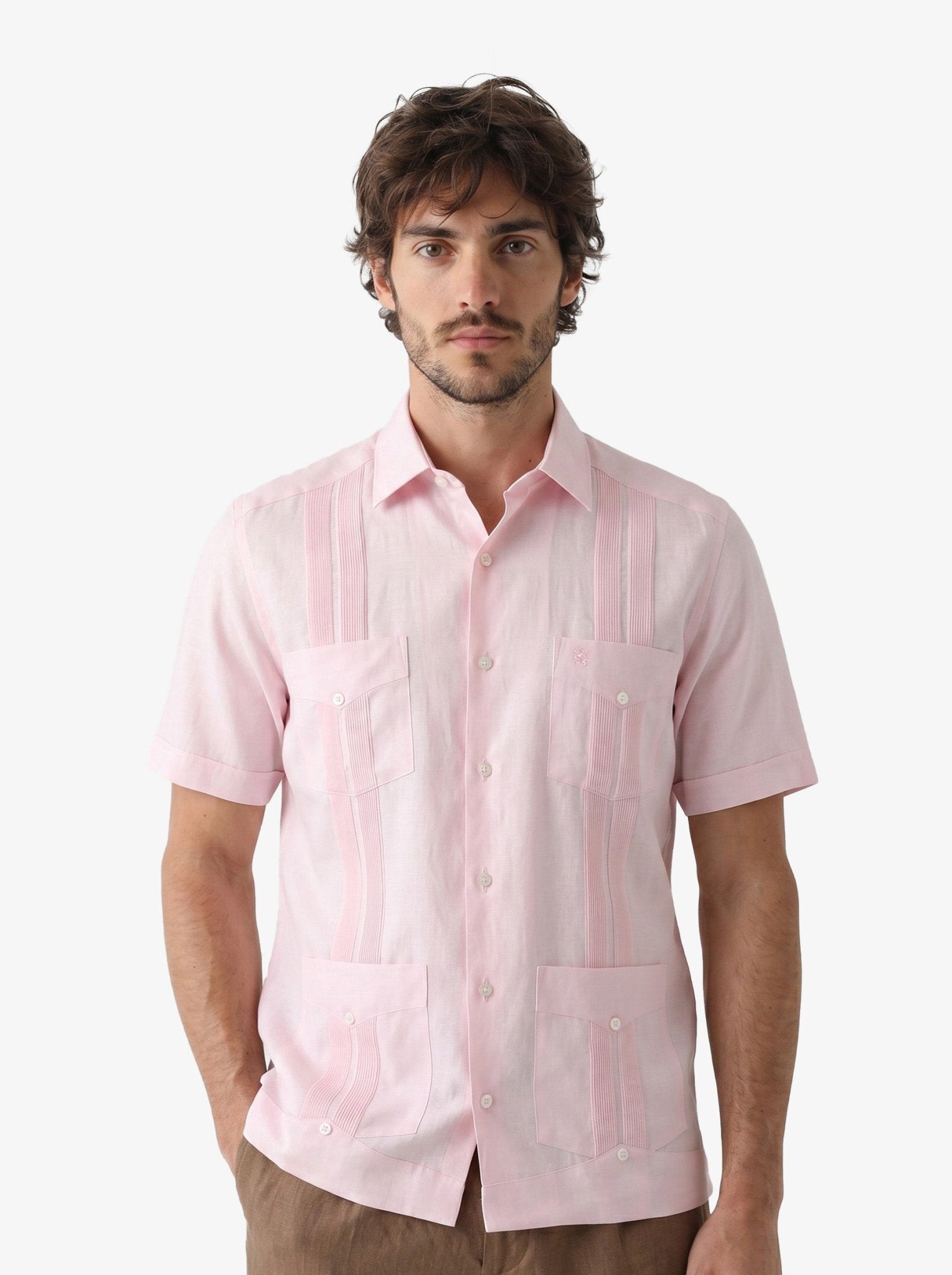 Manchester Guayabera Lisa Poliéster y Algodón color rosa para hombre