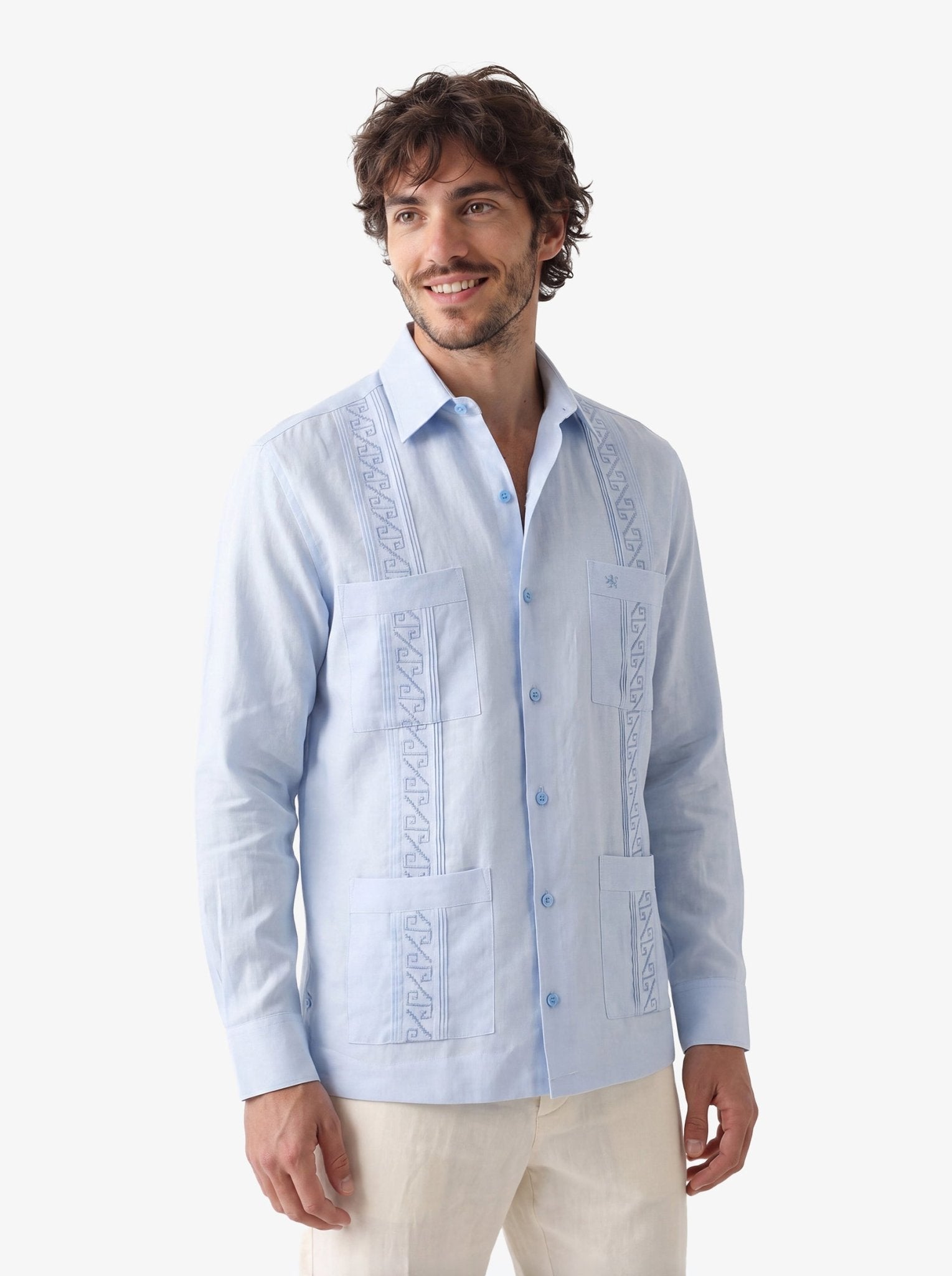 Manchester Guayabera Premium con Bordado Geométrico Elegante - Manchester