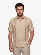 Manchester Guayabera Sin Bolsas Lino Bordado Artesanal - Manga Corta - Manchester