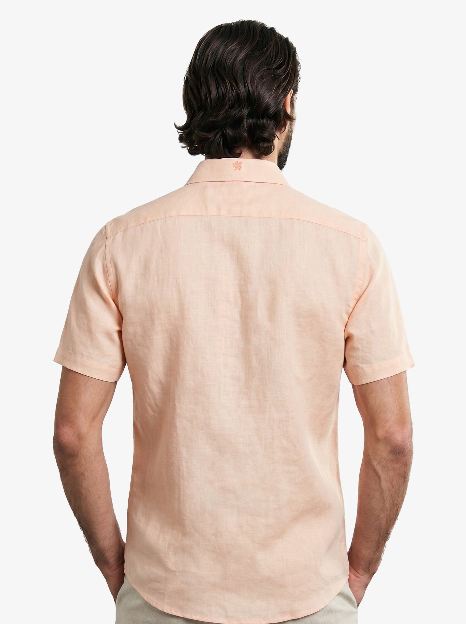 Manchester Guayabera Sin Bolsas Lino Bordado Artesanal - Manga Corta - Manchester