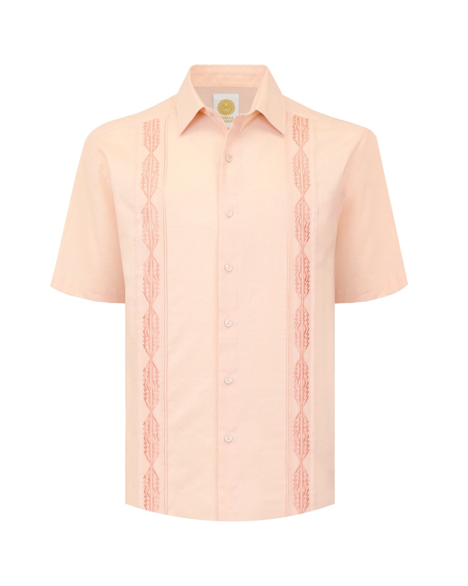 Manchester Guayabera Sin Bolsas Lino Bordado Artesanal - Manga Corta - Manchester