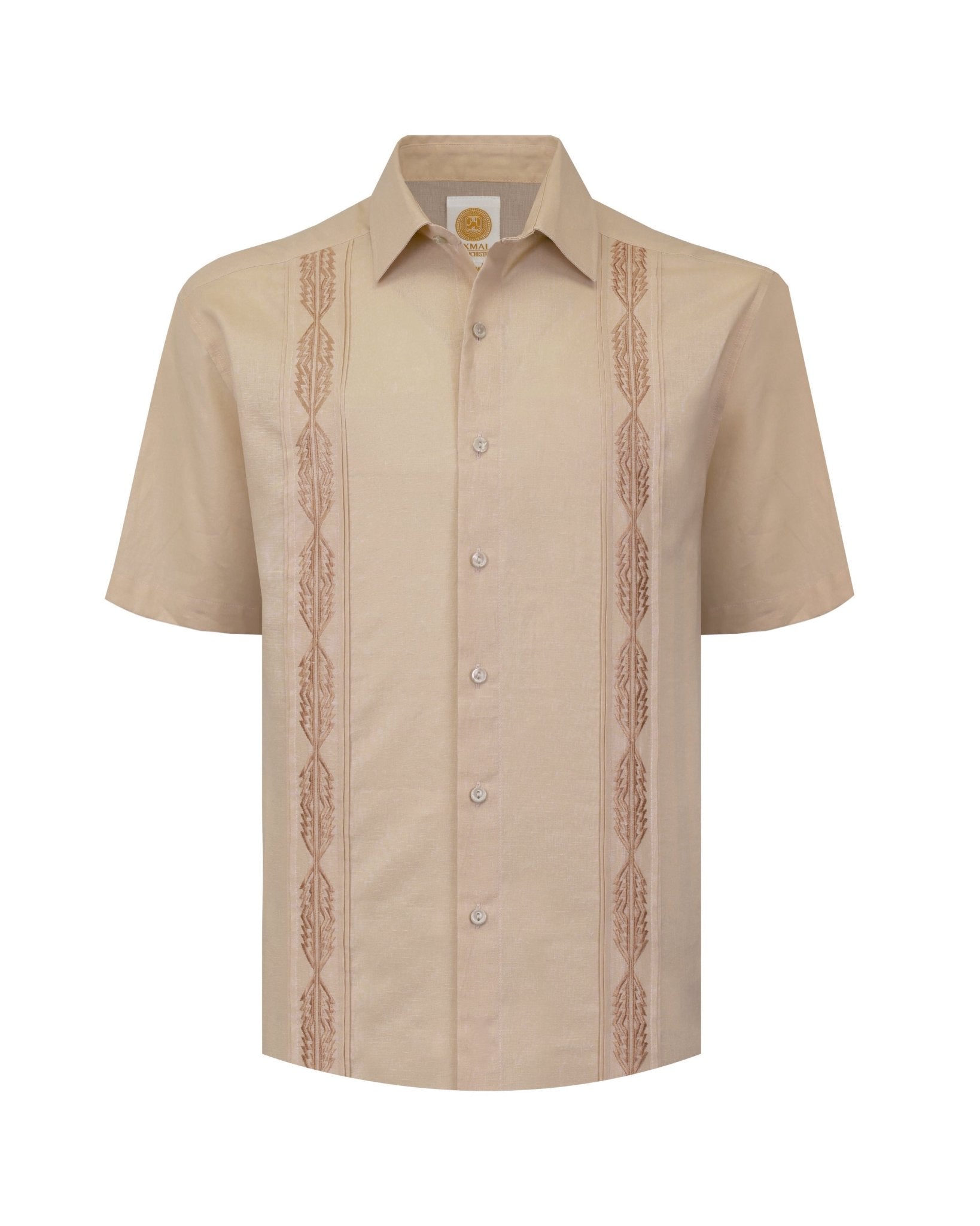 Manchester Guayabera Sin Bolsas Lino Bordado Artesanal - Manga Corta - Manchester