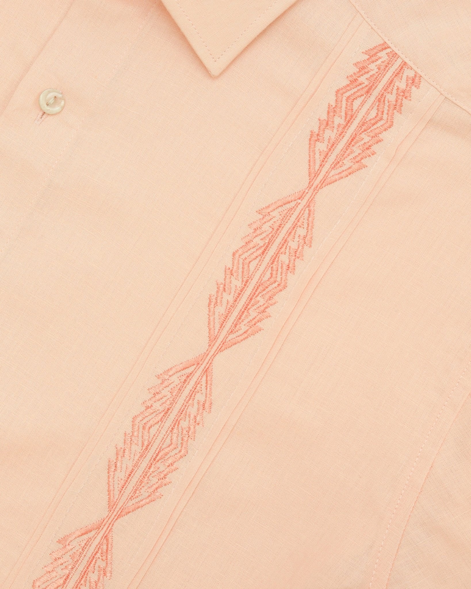 Manchester Guayabera Sin Bolsas Lino Bordado Artesanal - Manga Corta - Manchester
