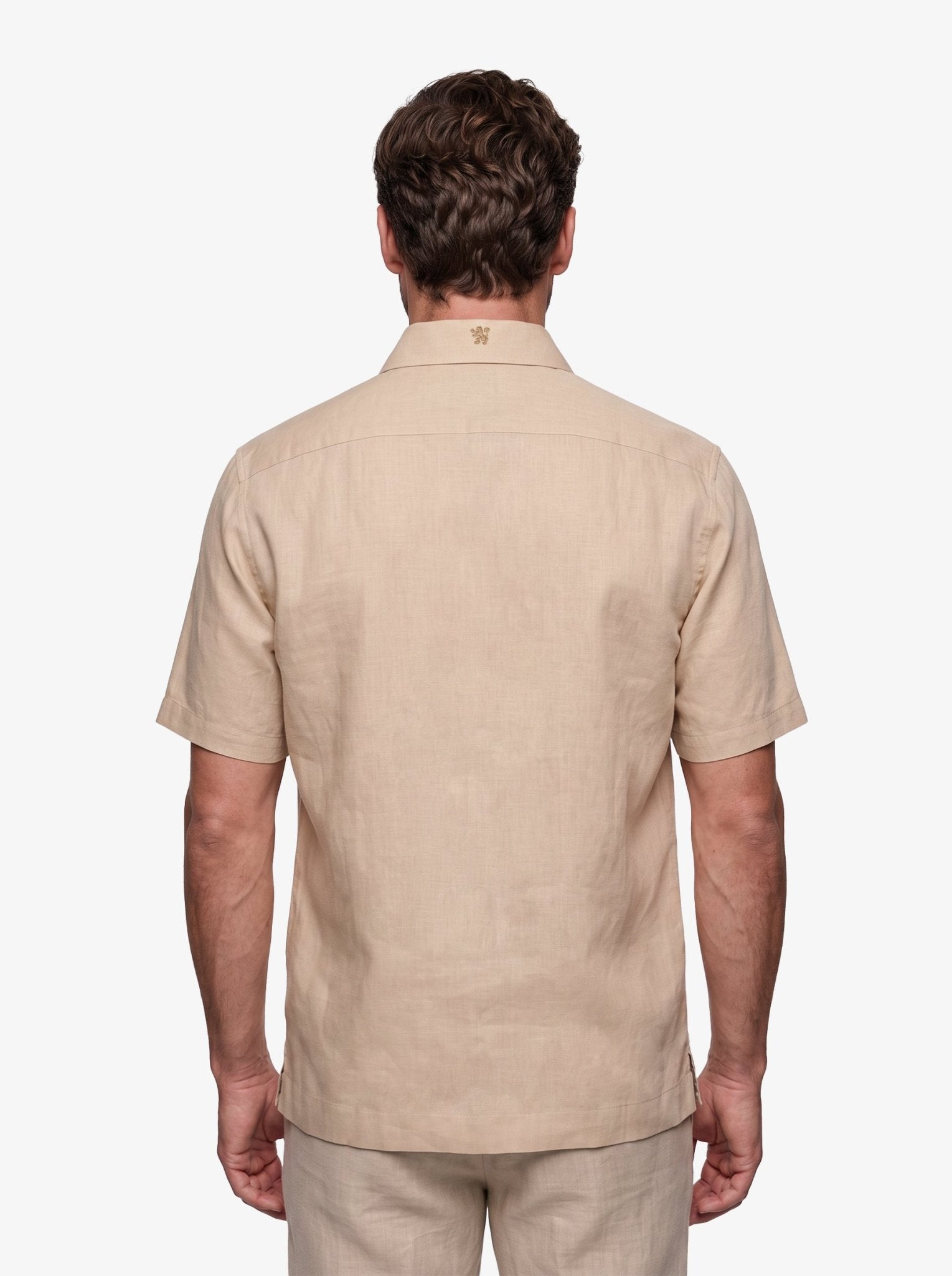 Manchester Guayabera Sin Bolsas Lino Bordado Artesanal - Manga Corta - Manchester