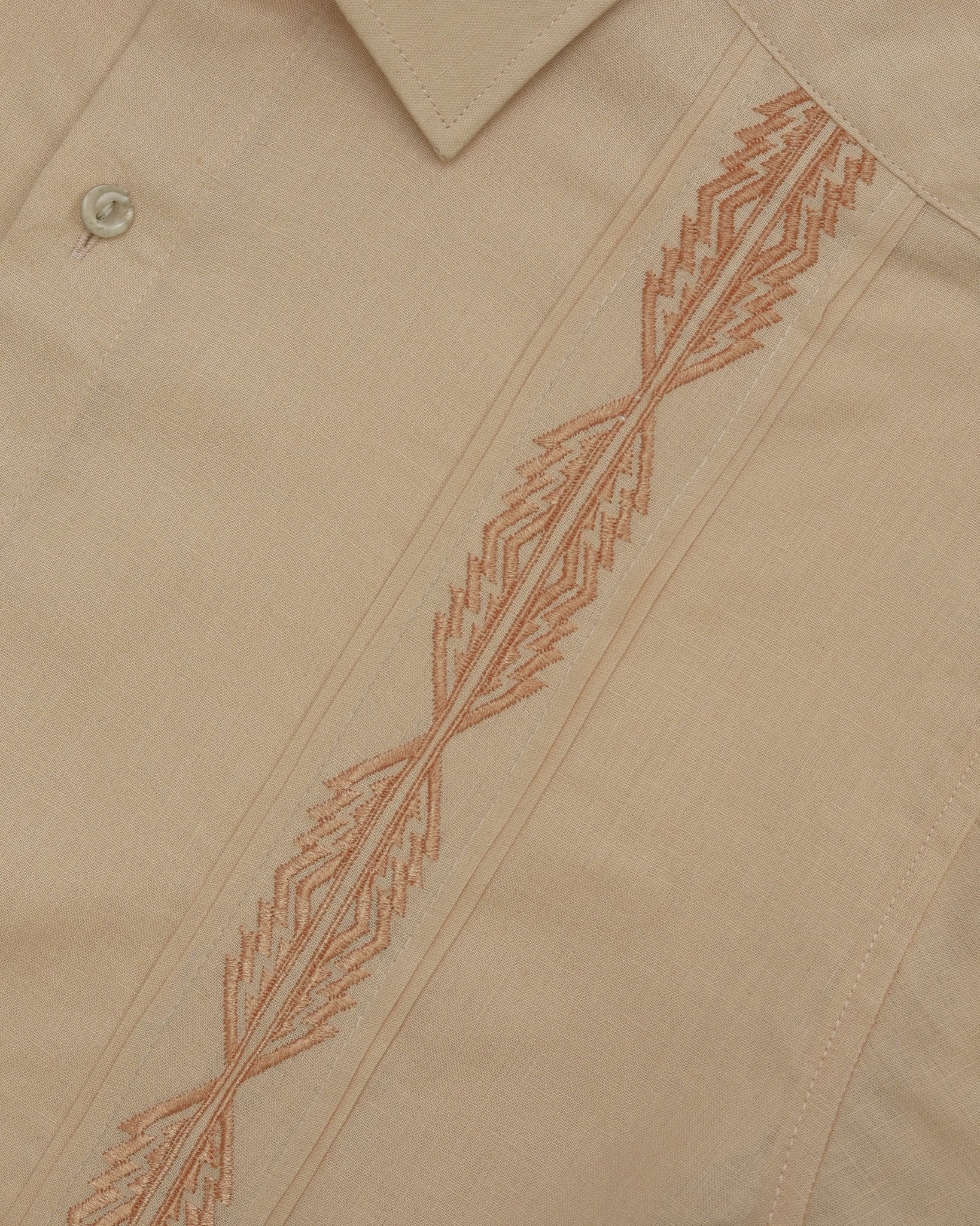 Manchester Guayabera Sin Bolsas Lino Bordado Artesanal - Manga Corta - Manchester