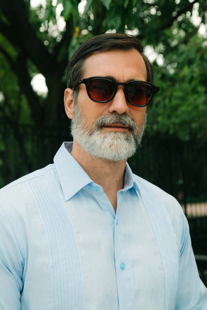 Manchester Guayabera sin Bolsas Slim Fit con Puño Convertible de Lino - Manchester