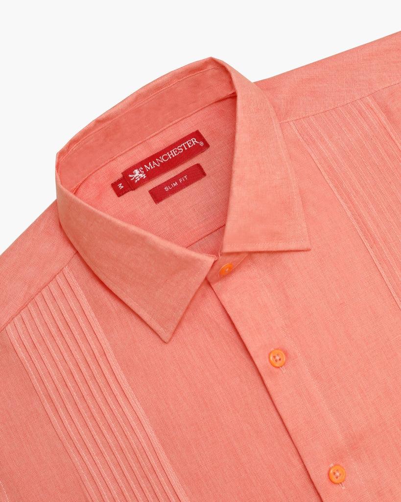 Manchester Guayabera sin Bolsas Slim Fit con Puño Convertible de Lino - Manchester