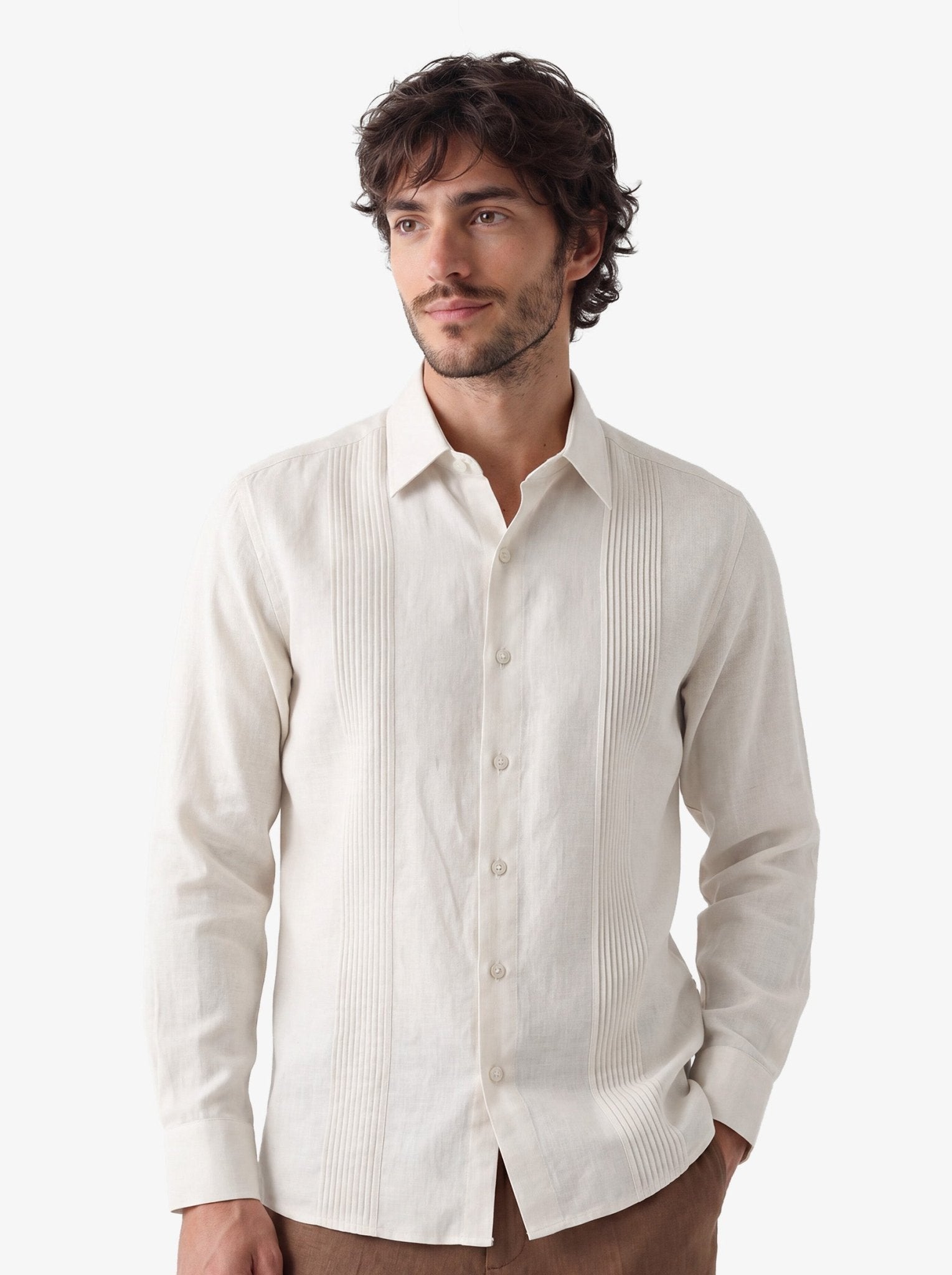 Manchester Guayabera sin Bolsas Slim Fit con Puño Convertible de Lino - Manchester