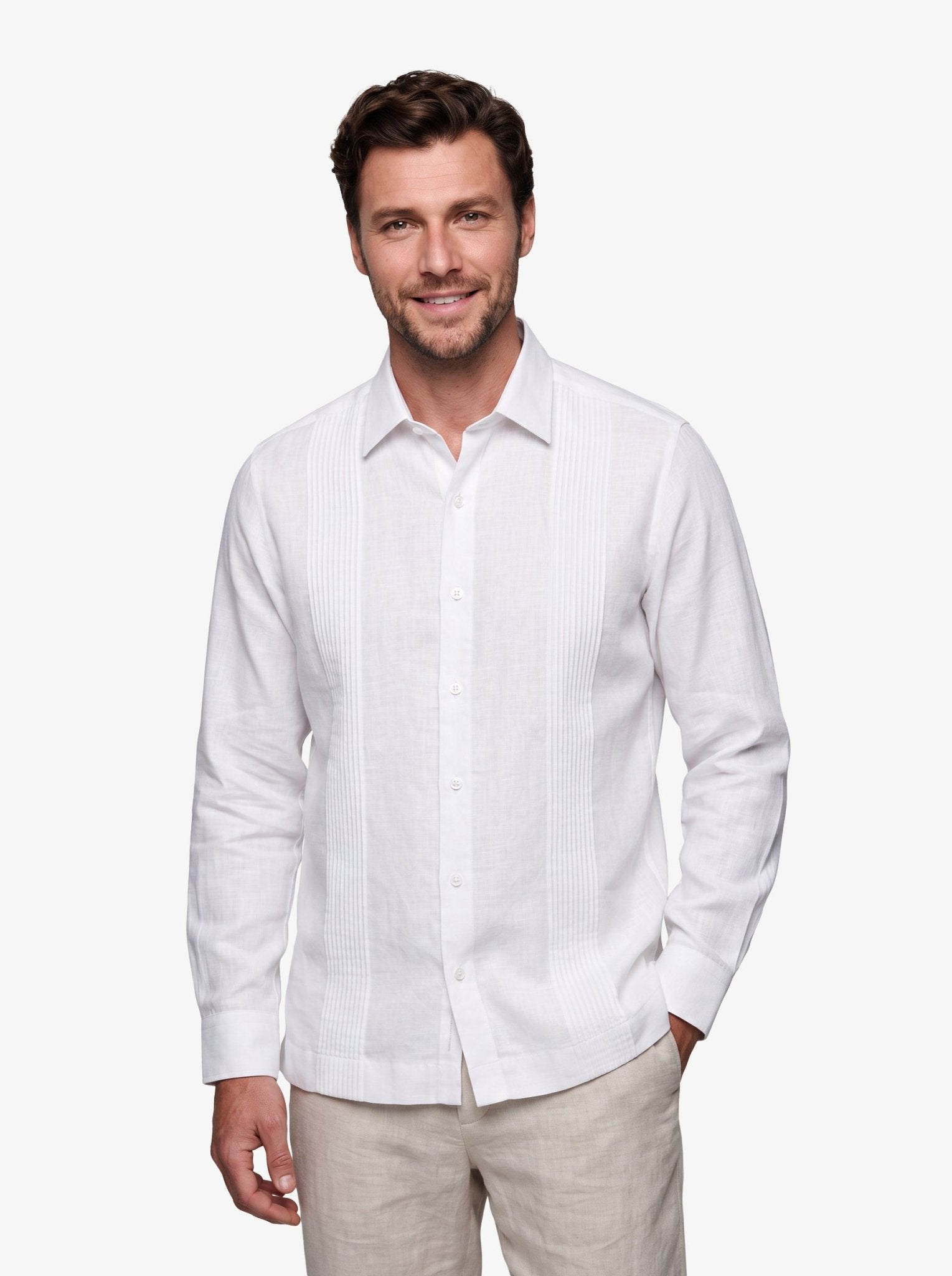 Manchester Guayabera sin Bolsas Slim Fit con Puño Convertible de Lino - Manchester