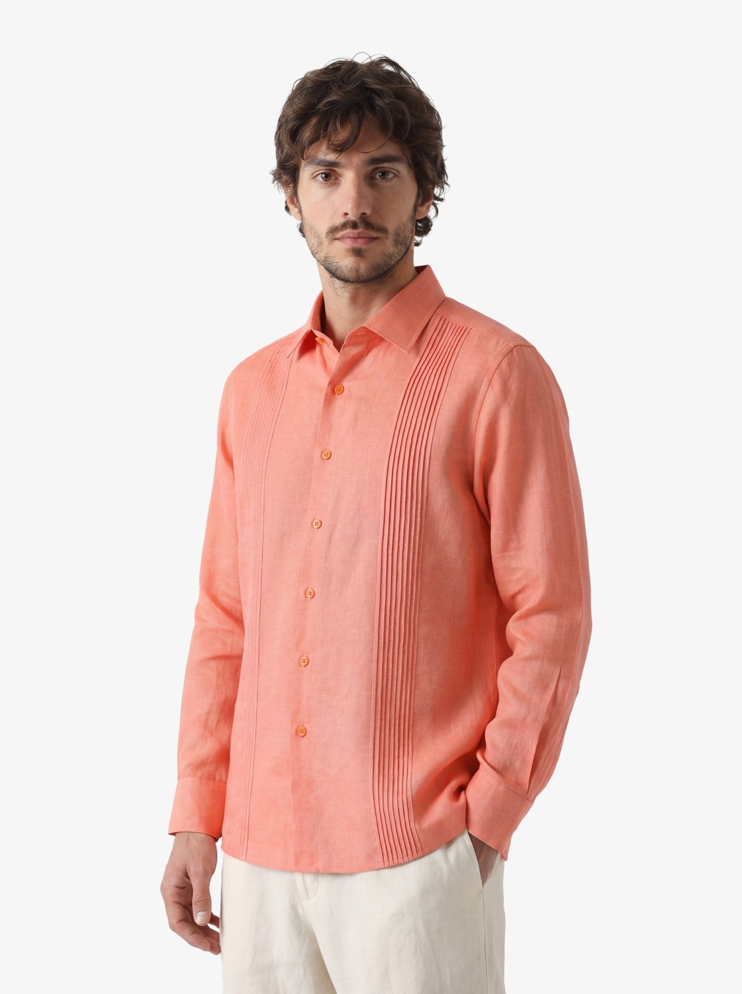 Manchester Guayabera sin Bolsas Slim Fit con Puño Convertible de Lino - Manchester
