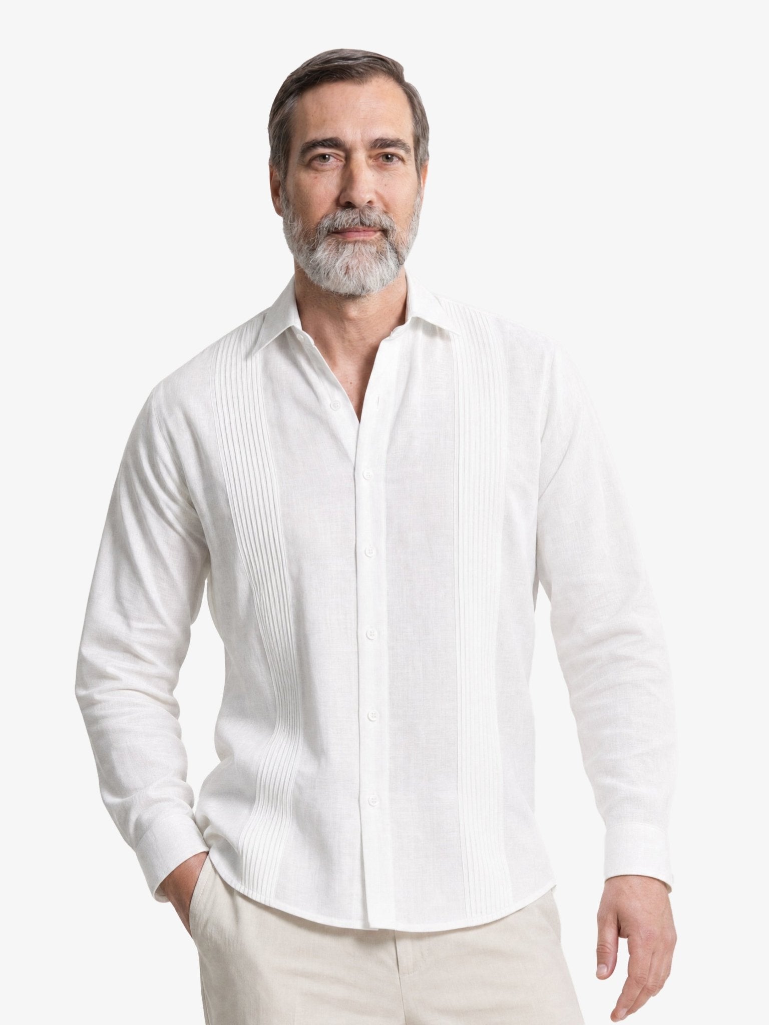 Manchester Guayabera sin Bolsas Slim Fit con Puño Convertible de Lino - Manchester