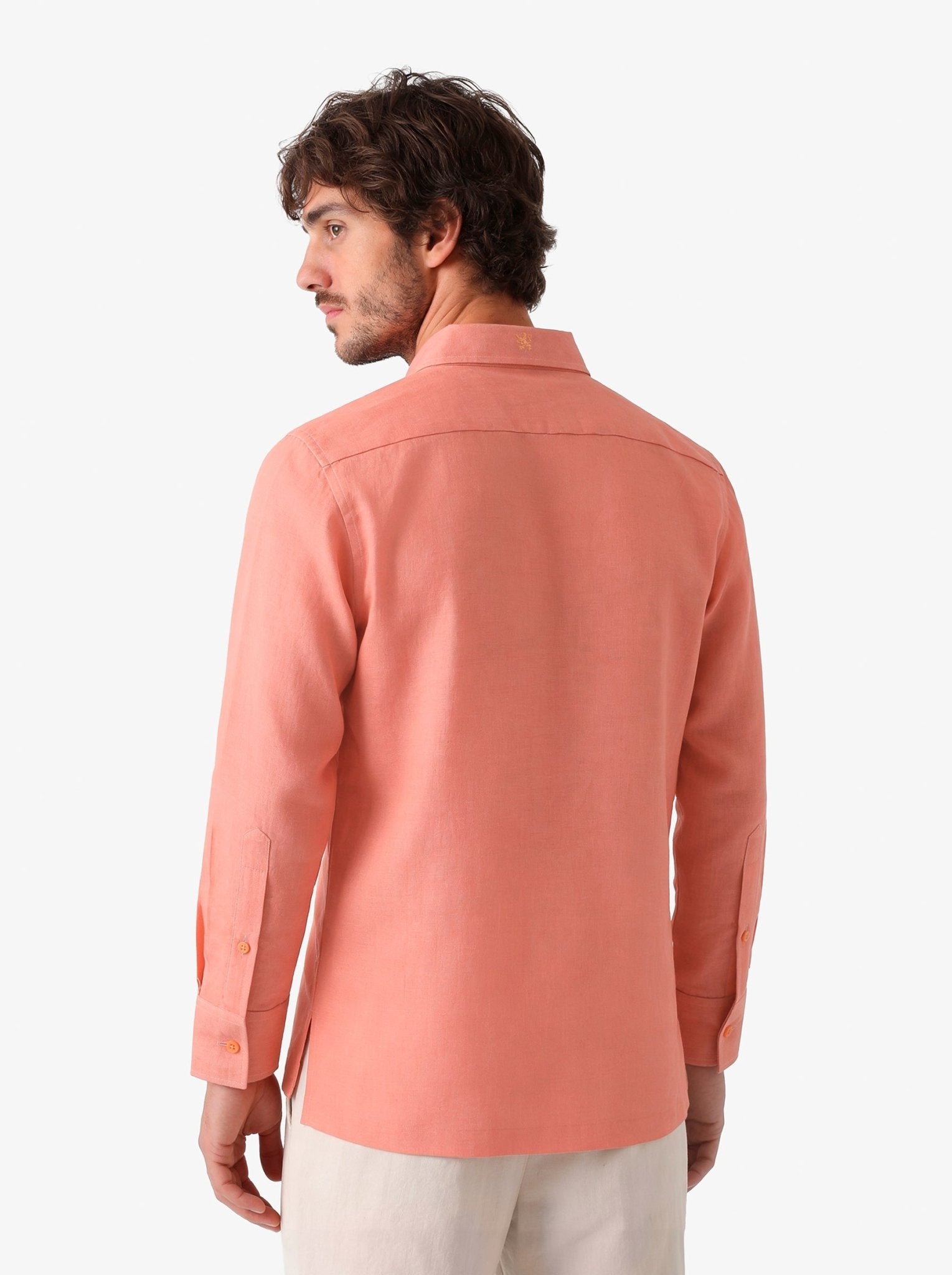 Manchester Guayabera sin Bolsas Slim Fit con Puño Convertible de Lino - Manchester