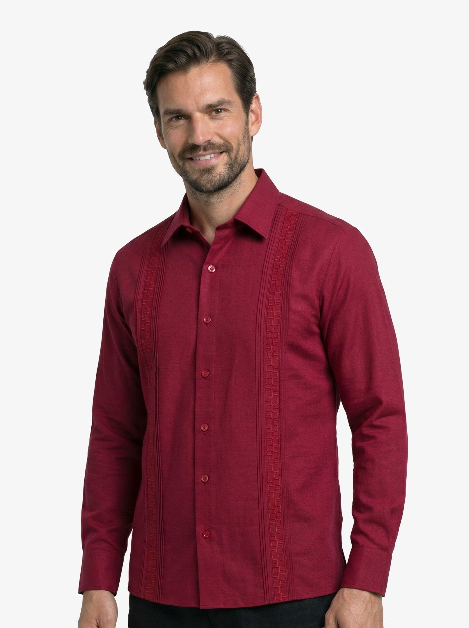 Manchester Guayabera Slim Fit Sin Bolsas Alforzas Bordado Elegante - Manchester