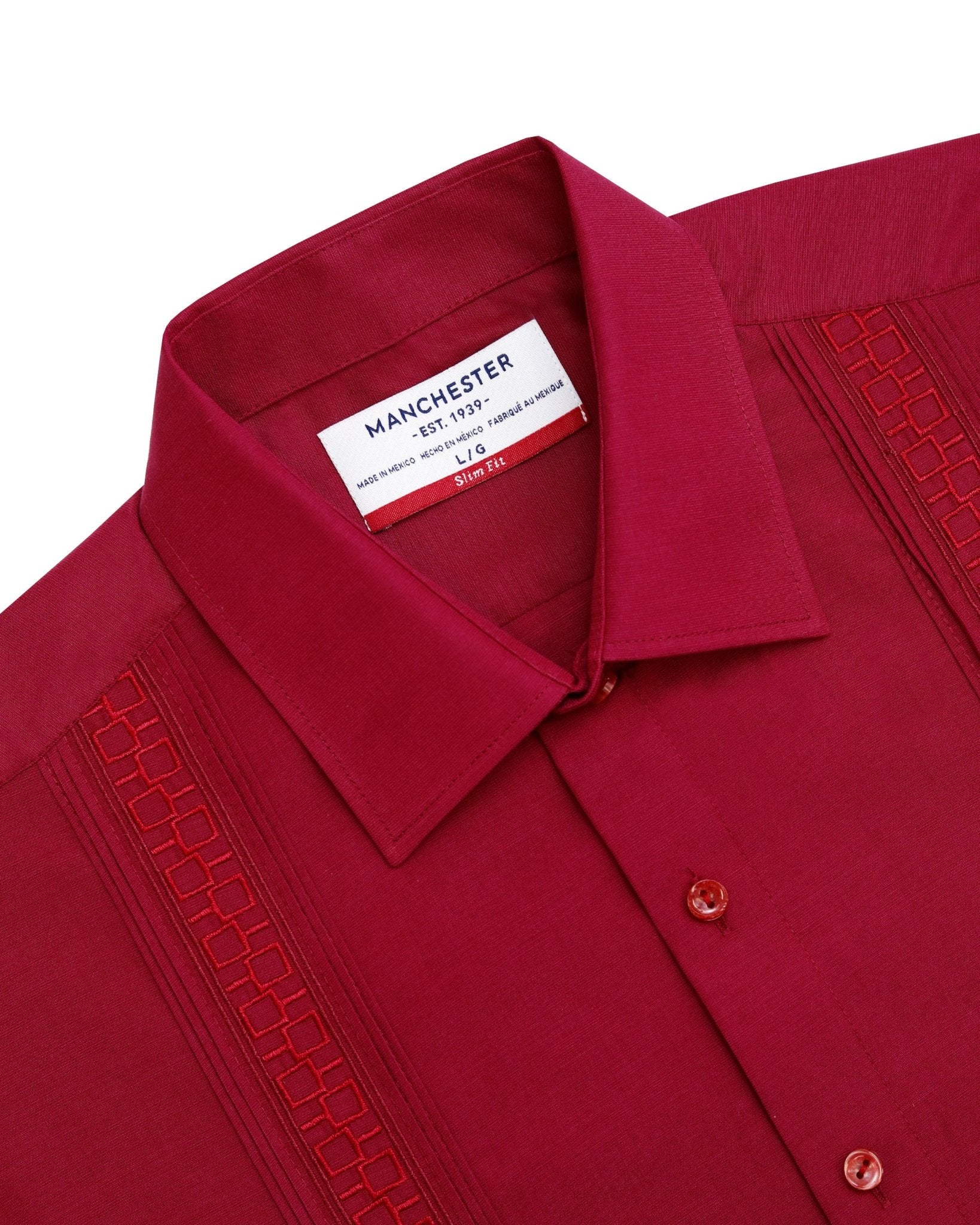 Manchester Guayabera Slim Fit Sin Bolsas Alforzas Bordado Elegante - Manchester