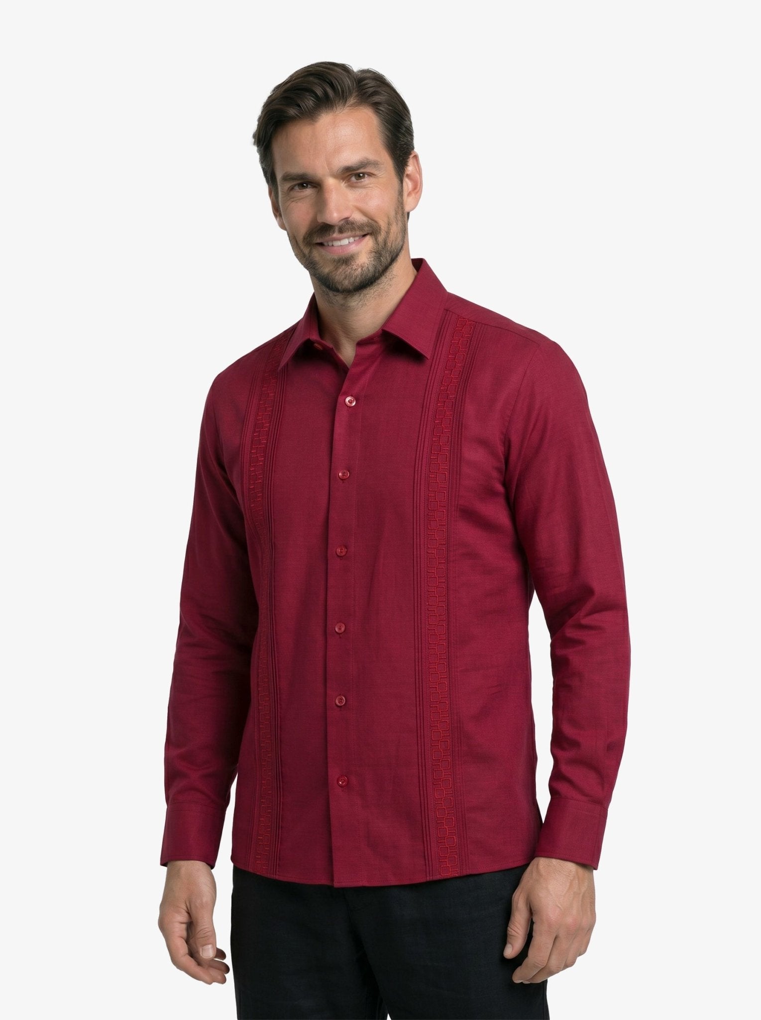 Manchester Guayabera Slim Fit Sin Bolsas Alforzas Bordado Elegante - Manchester
