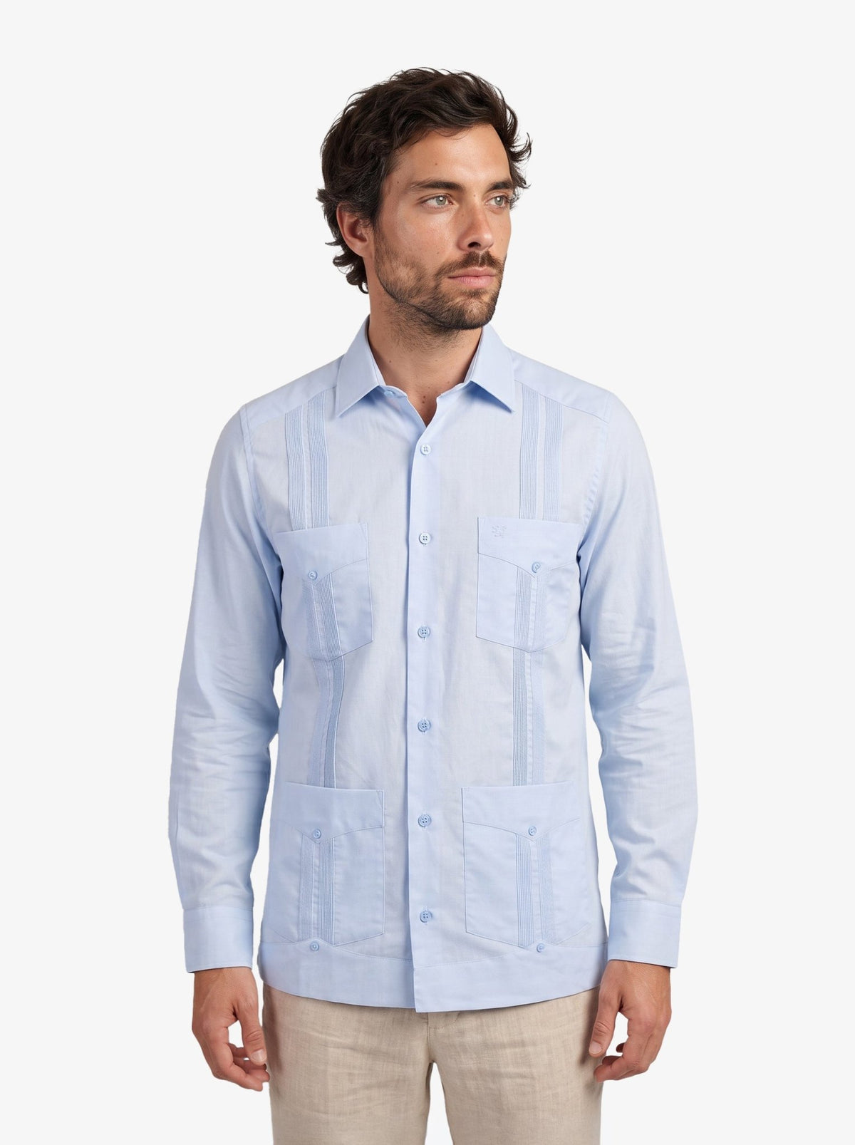 Manchester Guayabera Tradicional Cuatro Bolsas Caribe Esencial - Manga Larga - Manchester