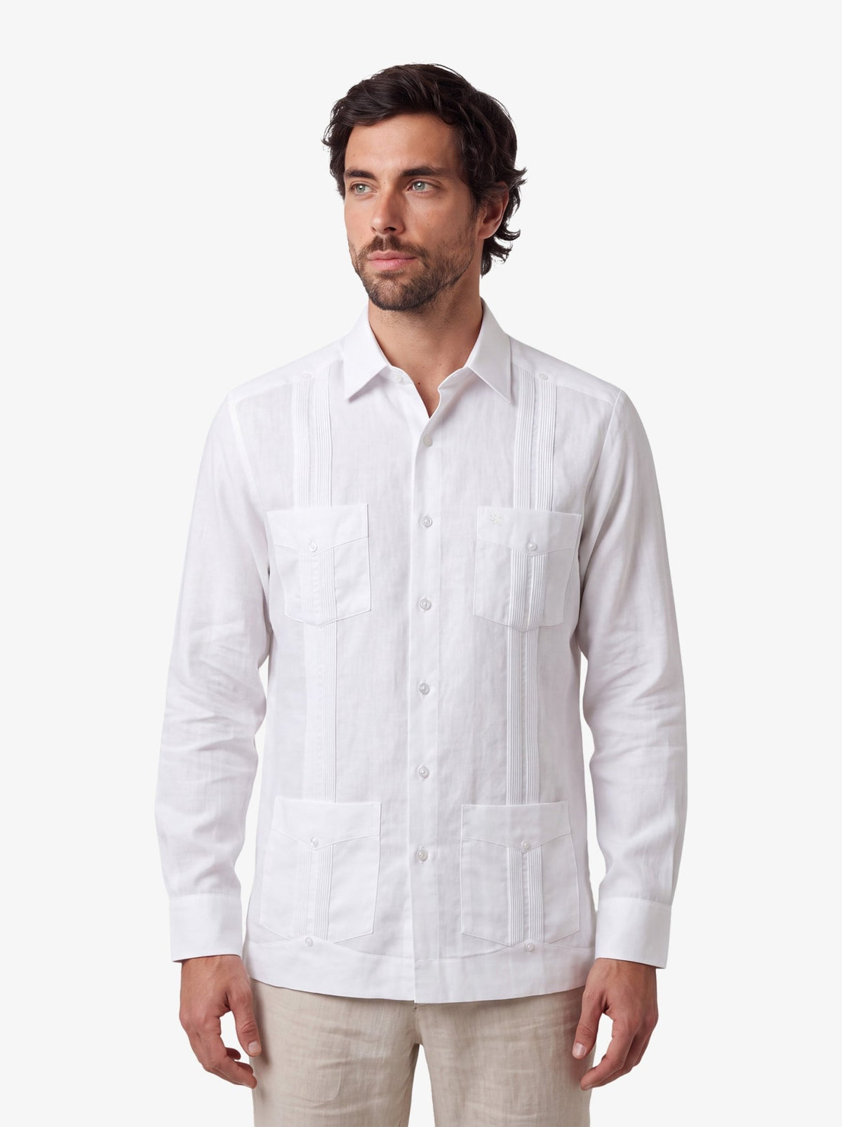 Manchester Guayabera Tradicional Cuatro Bolsas Caribe Esencial - Manga Larga - Manchester