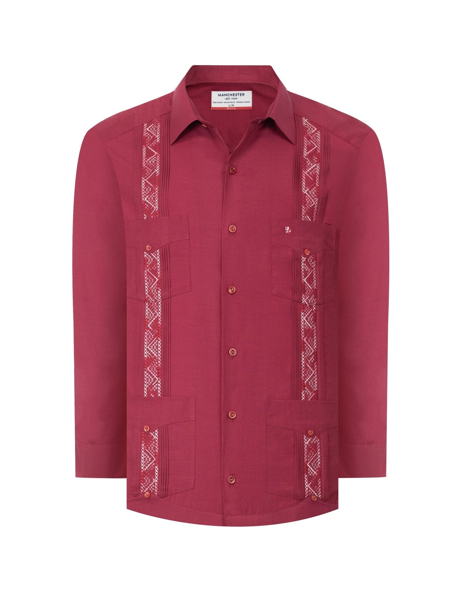 Manchester Guayabera Tradicional Slim Fit Alforzas Bordado - Manchester