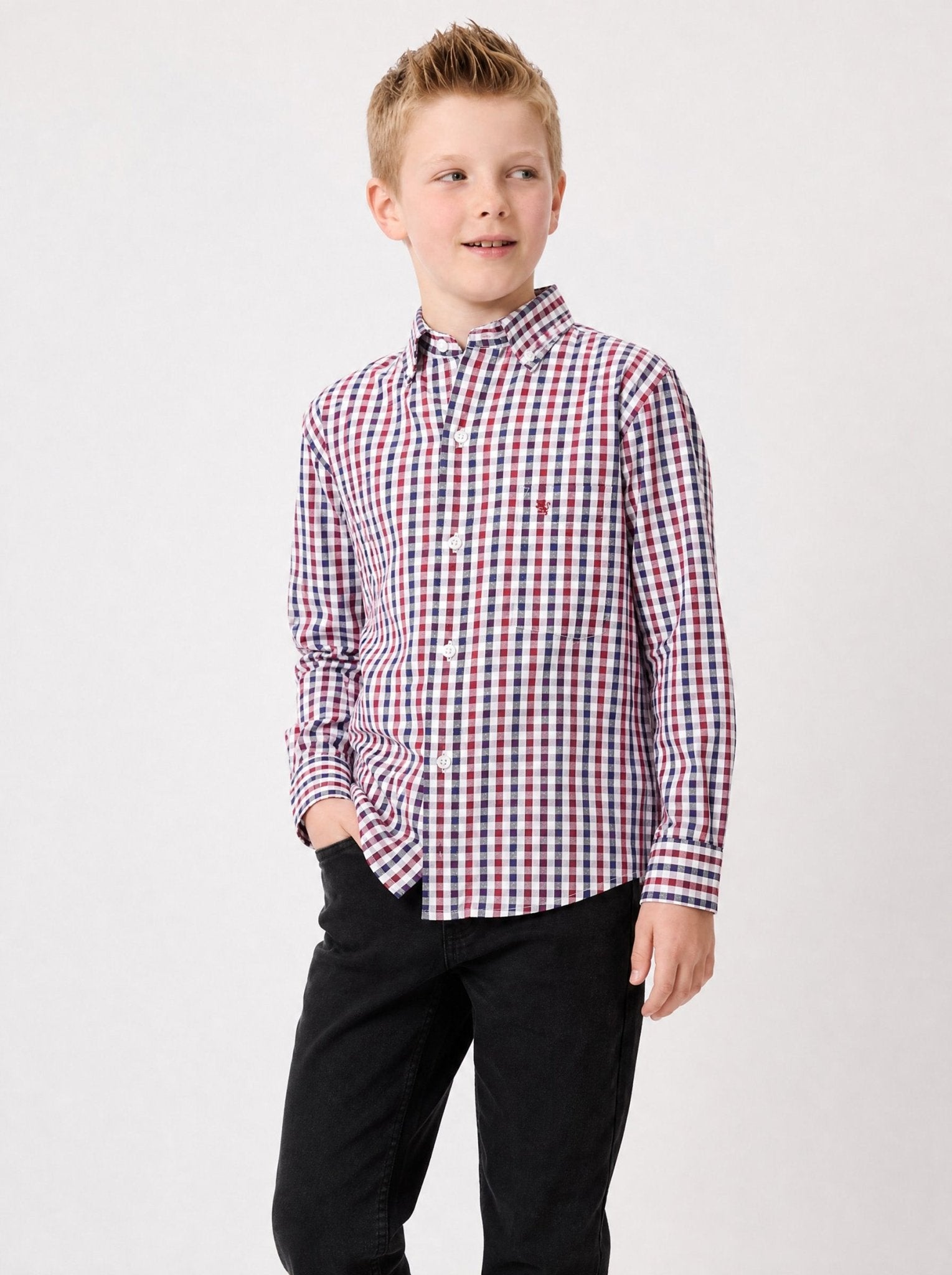 Manchester Junior Camisa Casual Gingham Button Down - Manga Larga - Manchester
