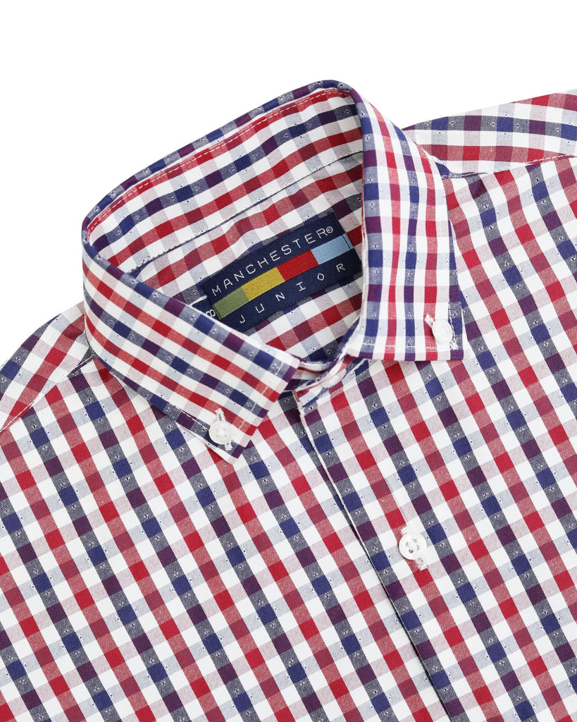 Manchester Junior Camisa Casual Gingham Button Down - Manga Larga - Manchester