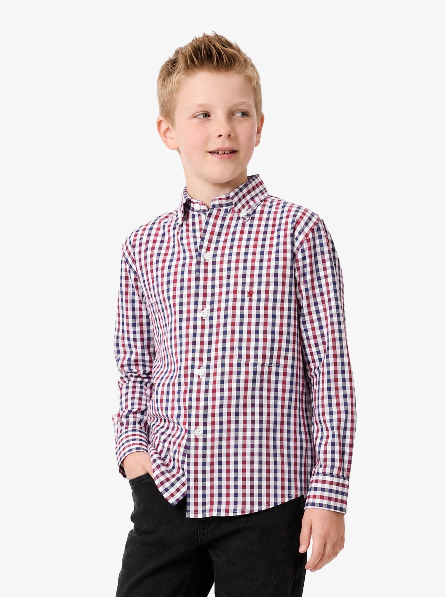 Manchester Junior Camisa Casual Gingham Button Down - Manga Larga - Manchester