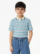 Manchester Junior Polo 100% Algodón Rayas - Manga Corta color azul para niño