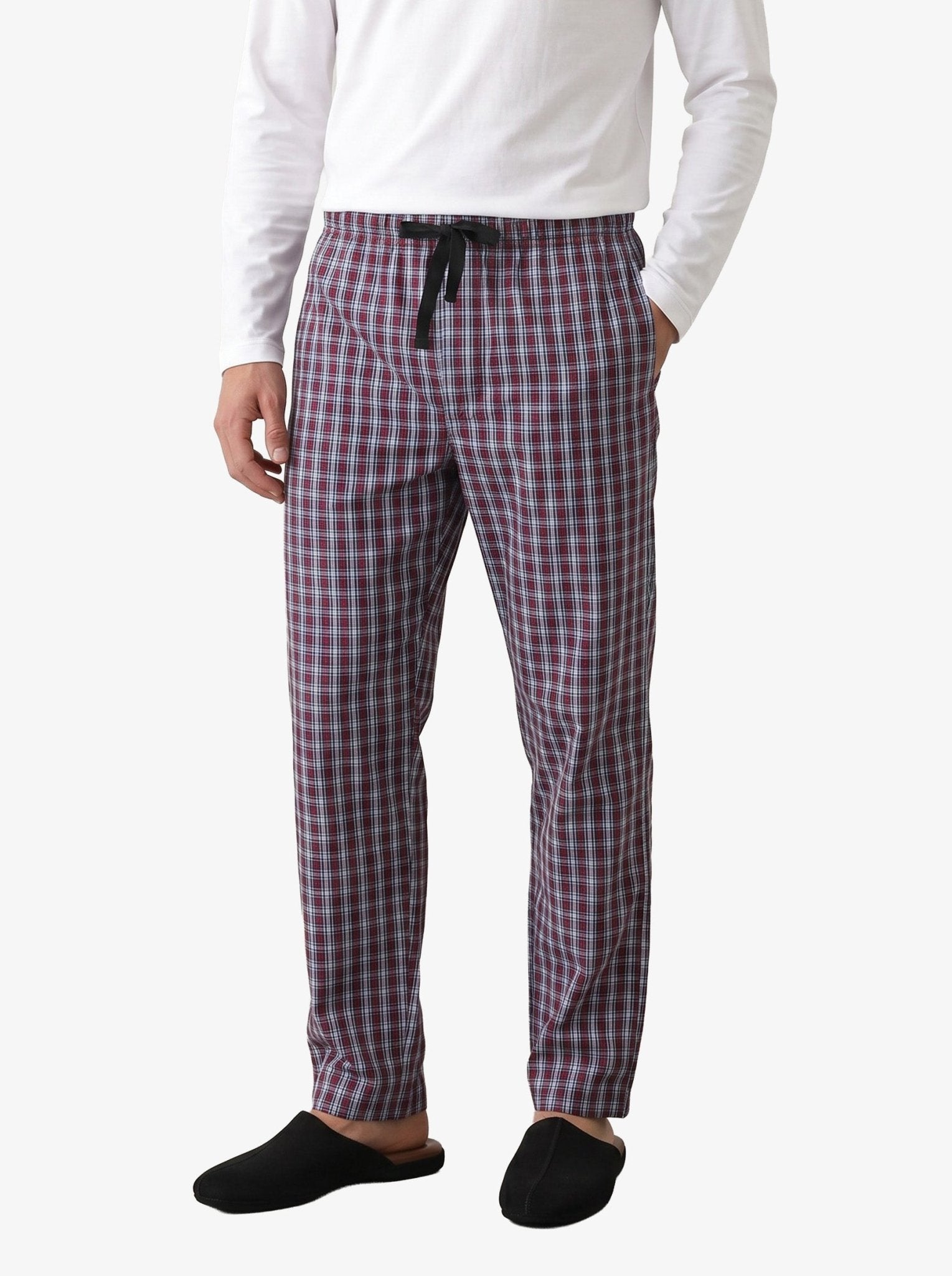 Manchester Pantalón de Pijama de Cuadros 100% Algodón color vino para hombre