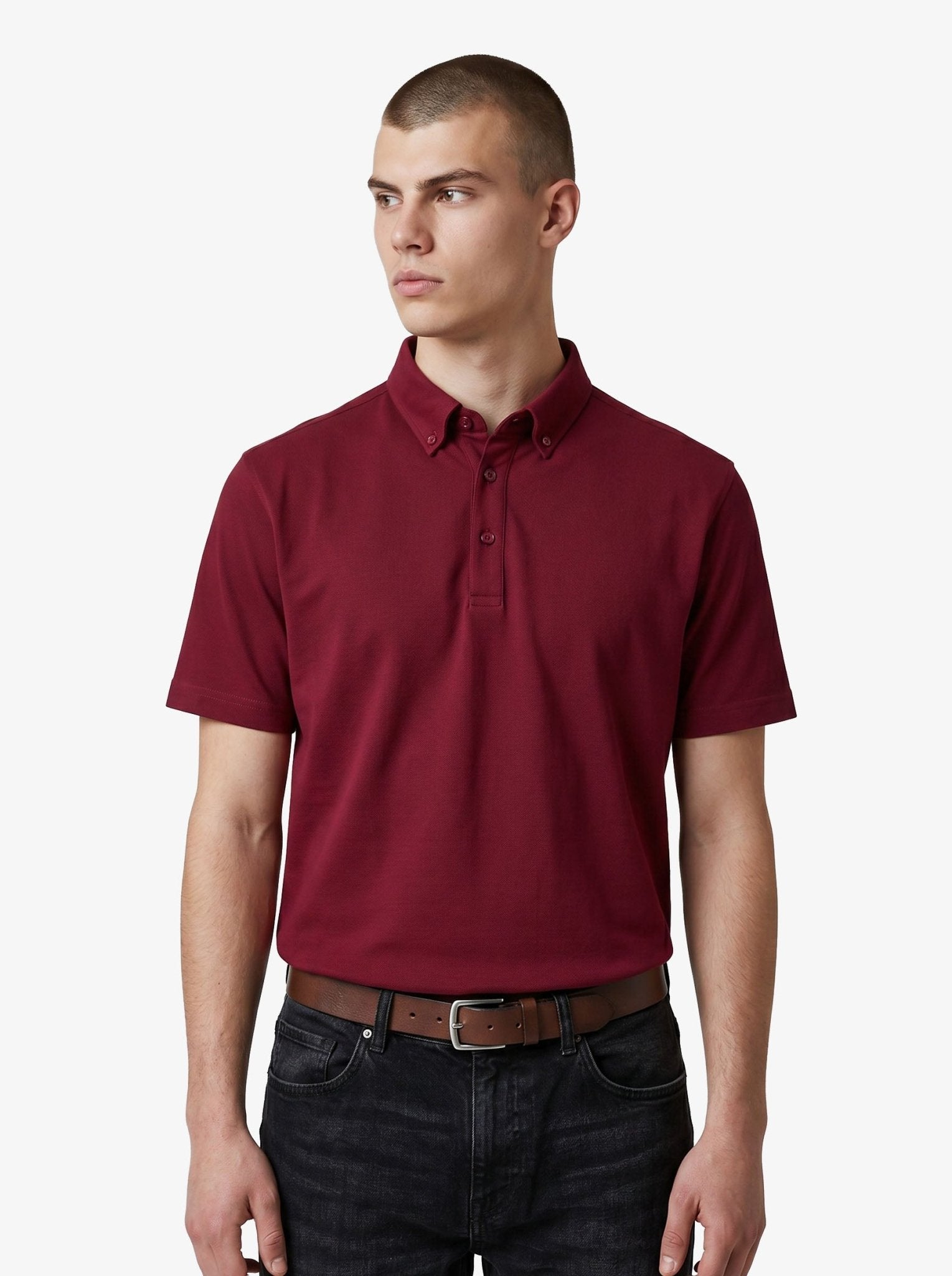 Manchester Performance Playera Polo Slim Fit color guindo para hombre