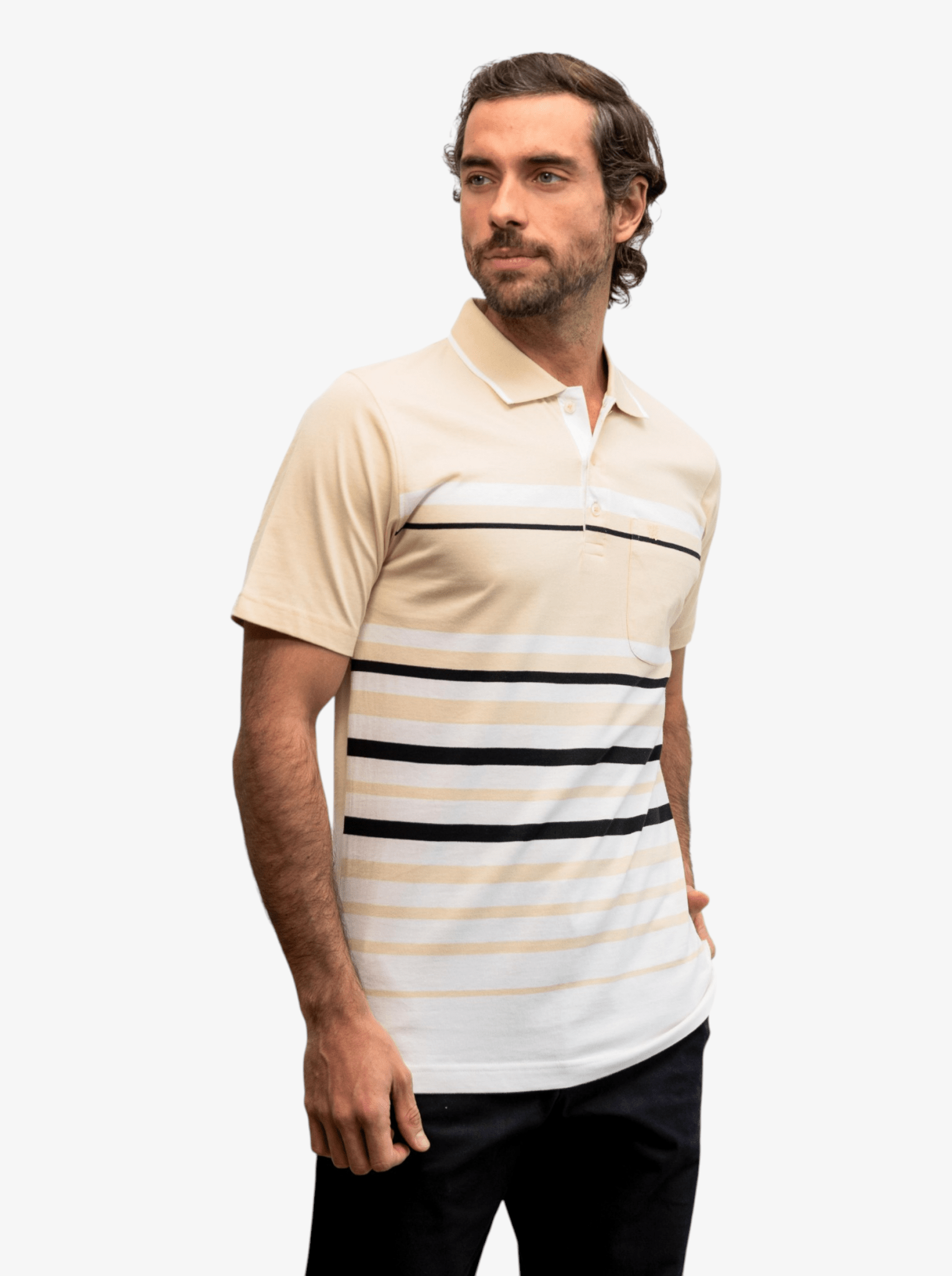 Manchester Playera Polo Casual a Rayas con Bolsillo Frontal - Manchester