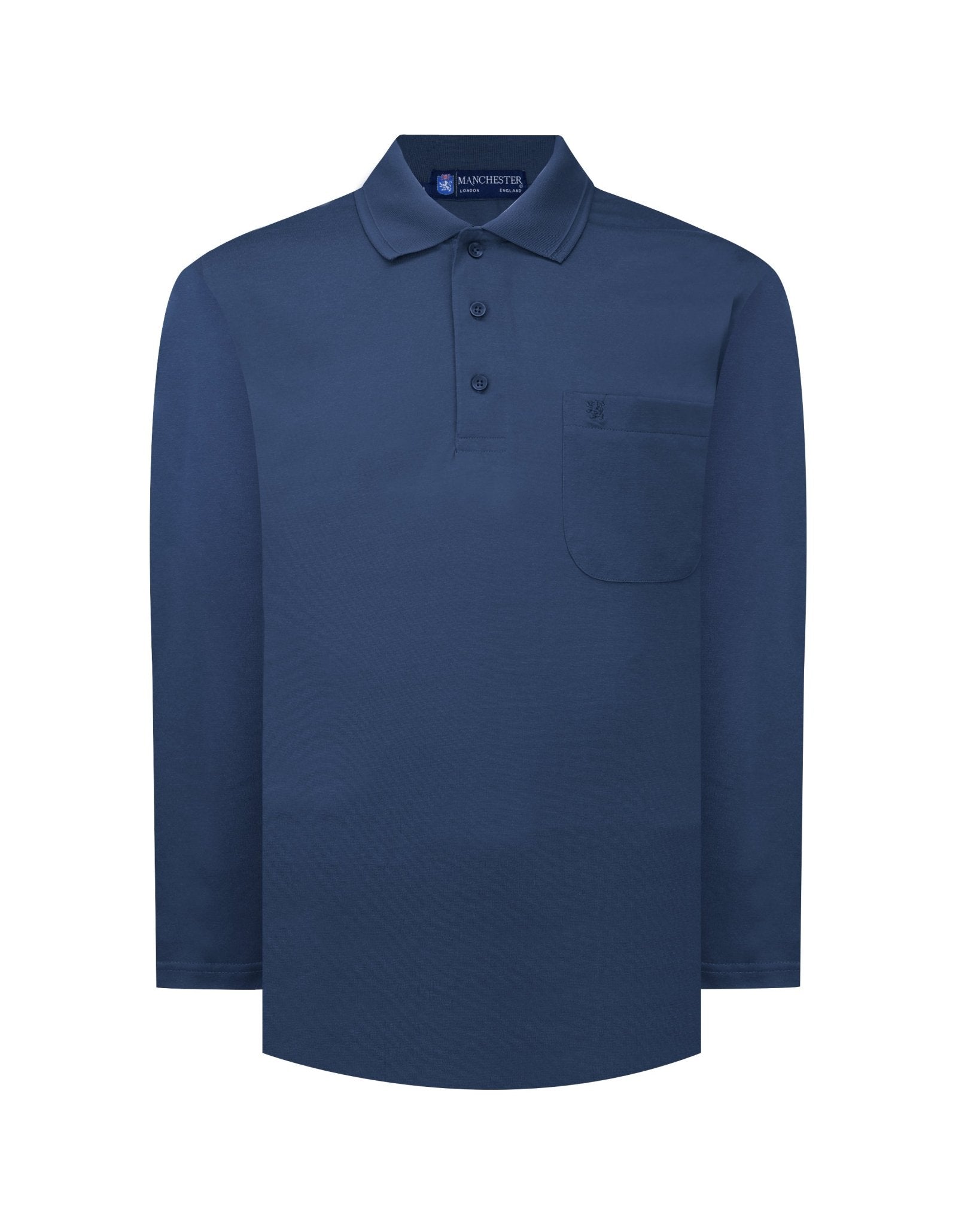 Manchester Playera Polo Lisa Poliéster y Algodón Manga Larga color marino para hombre