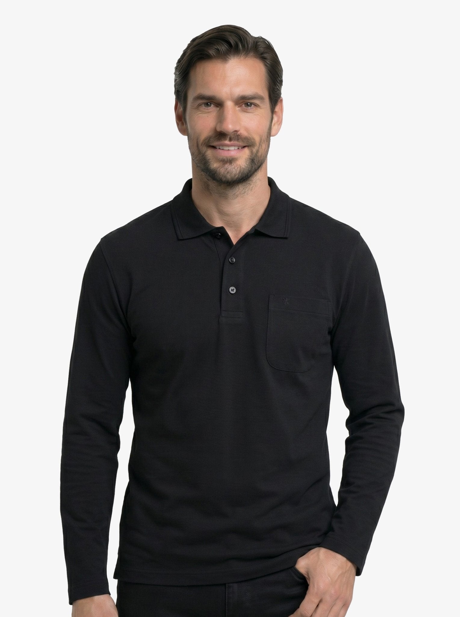 Manchester Playera Polo Lisa Poliéster y Algodón Manga Larga color negro para hombre