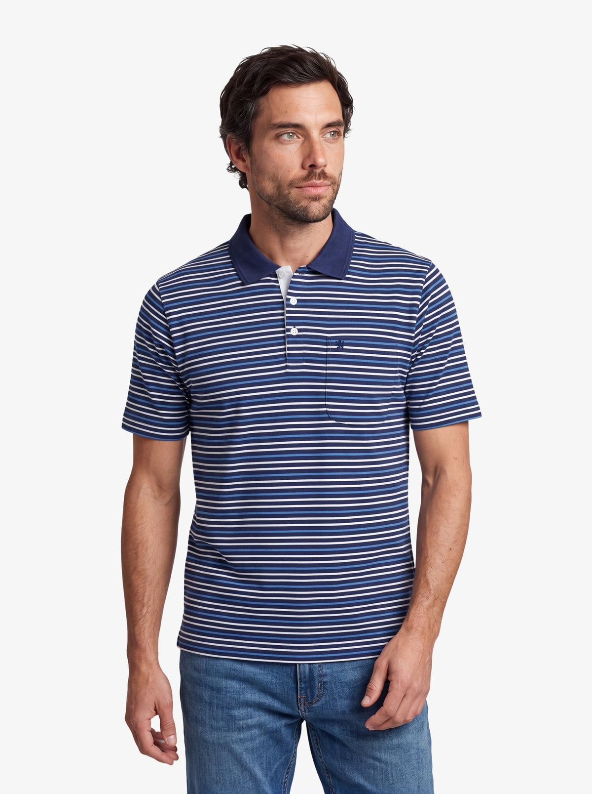 Manchester Polo 100% Algodón Supima Navy Multi-Stripe - Manchester