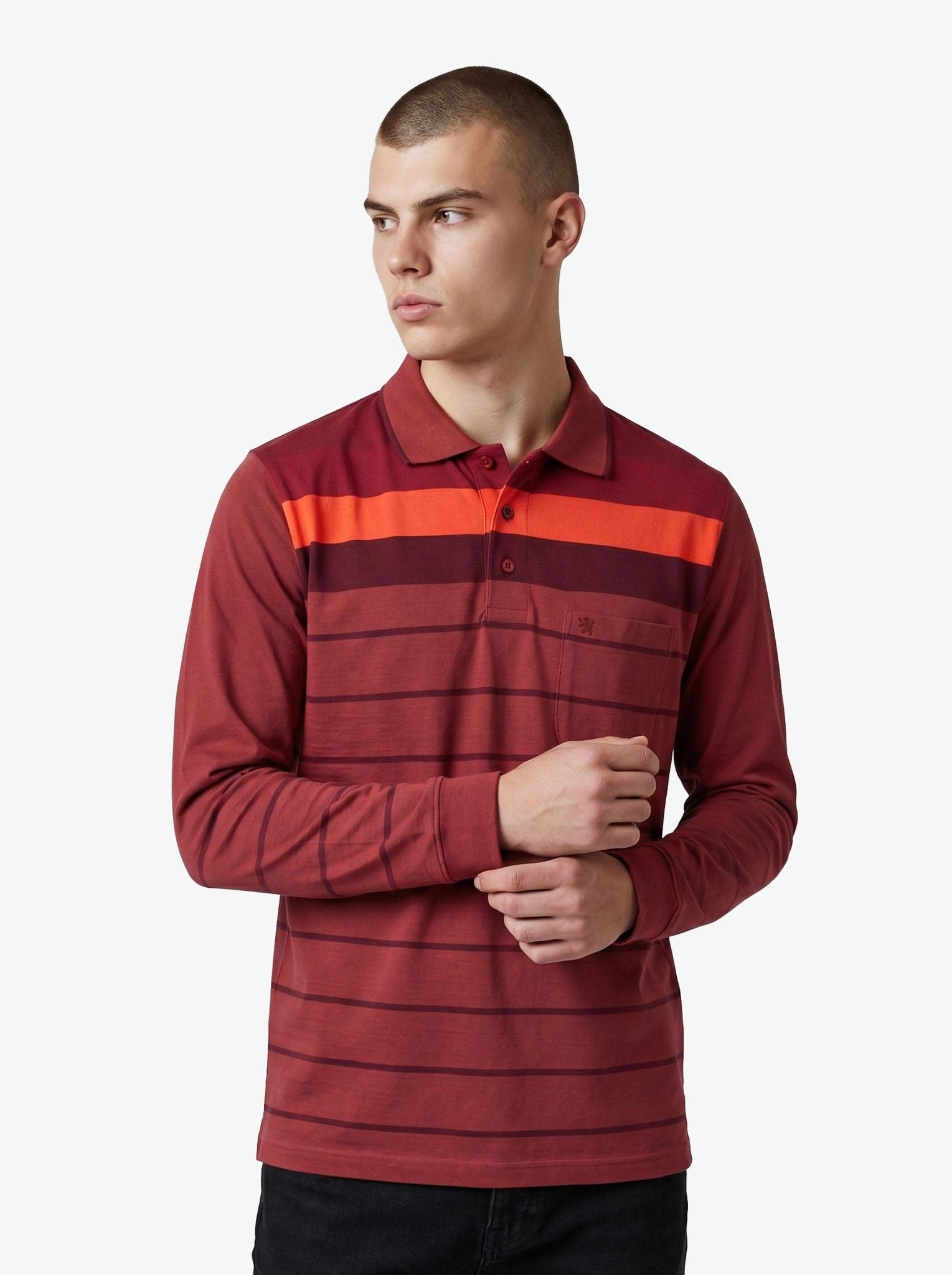 Manchester Polo - Algodón - Degradado Rayas - Manga Larga color vino para hombre