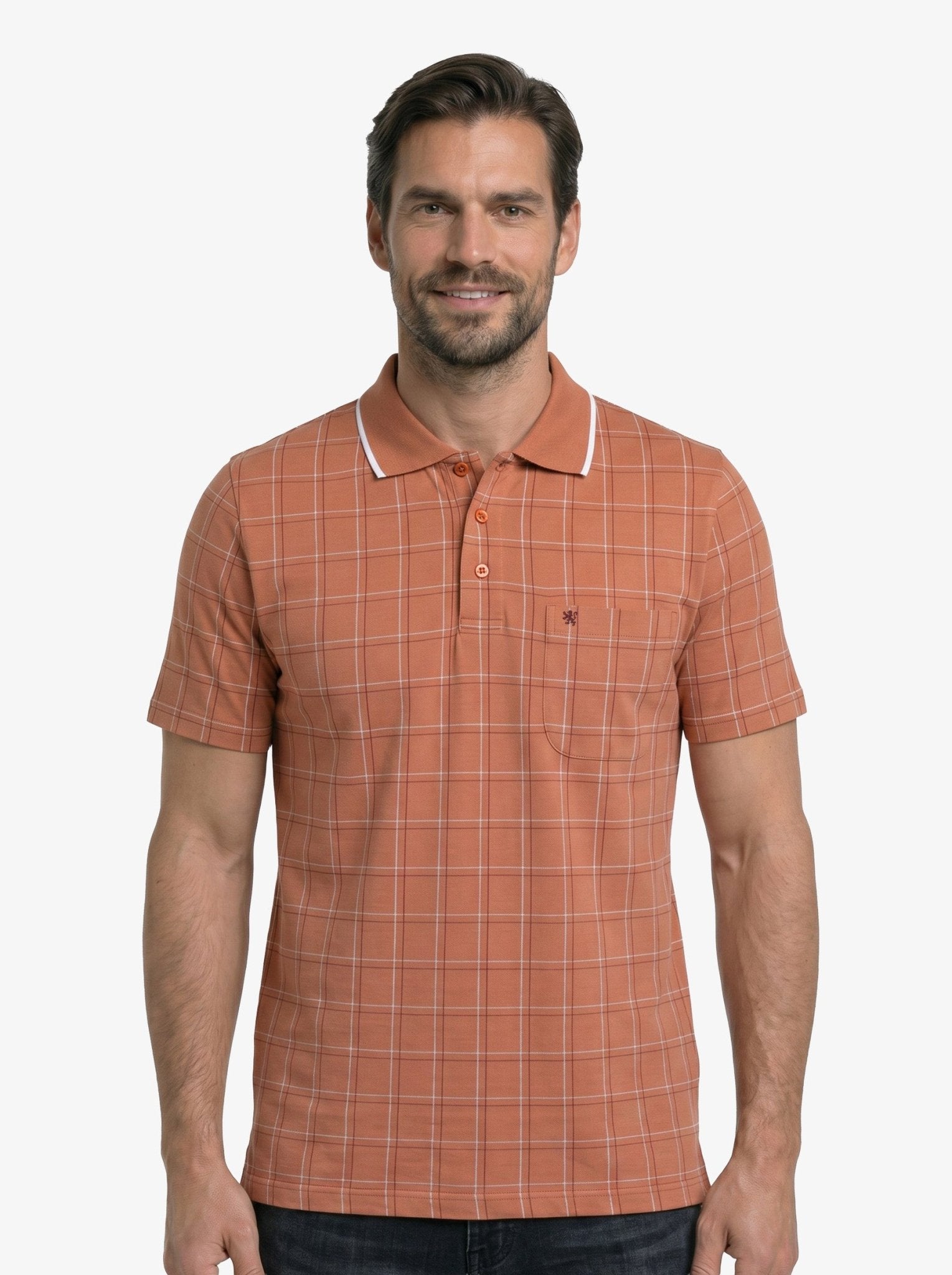 Manchester Polo - Algodón Supima - Patrón de Cuadros color naranja para hombre
