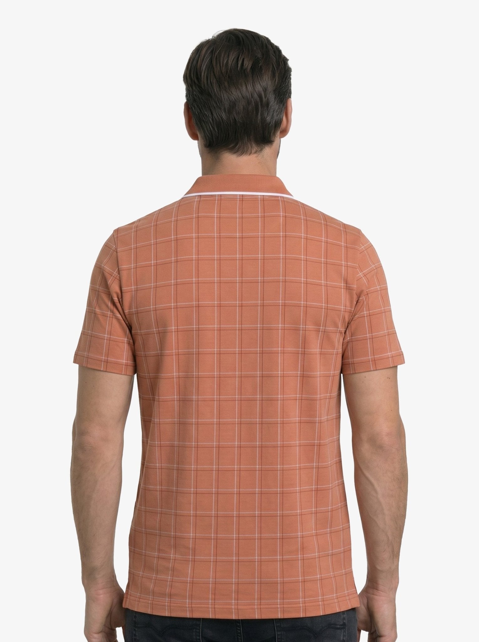 Manchester Polo - Algodón Supima - Patrón de Cuadros color naranja para hombre