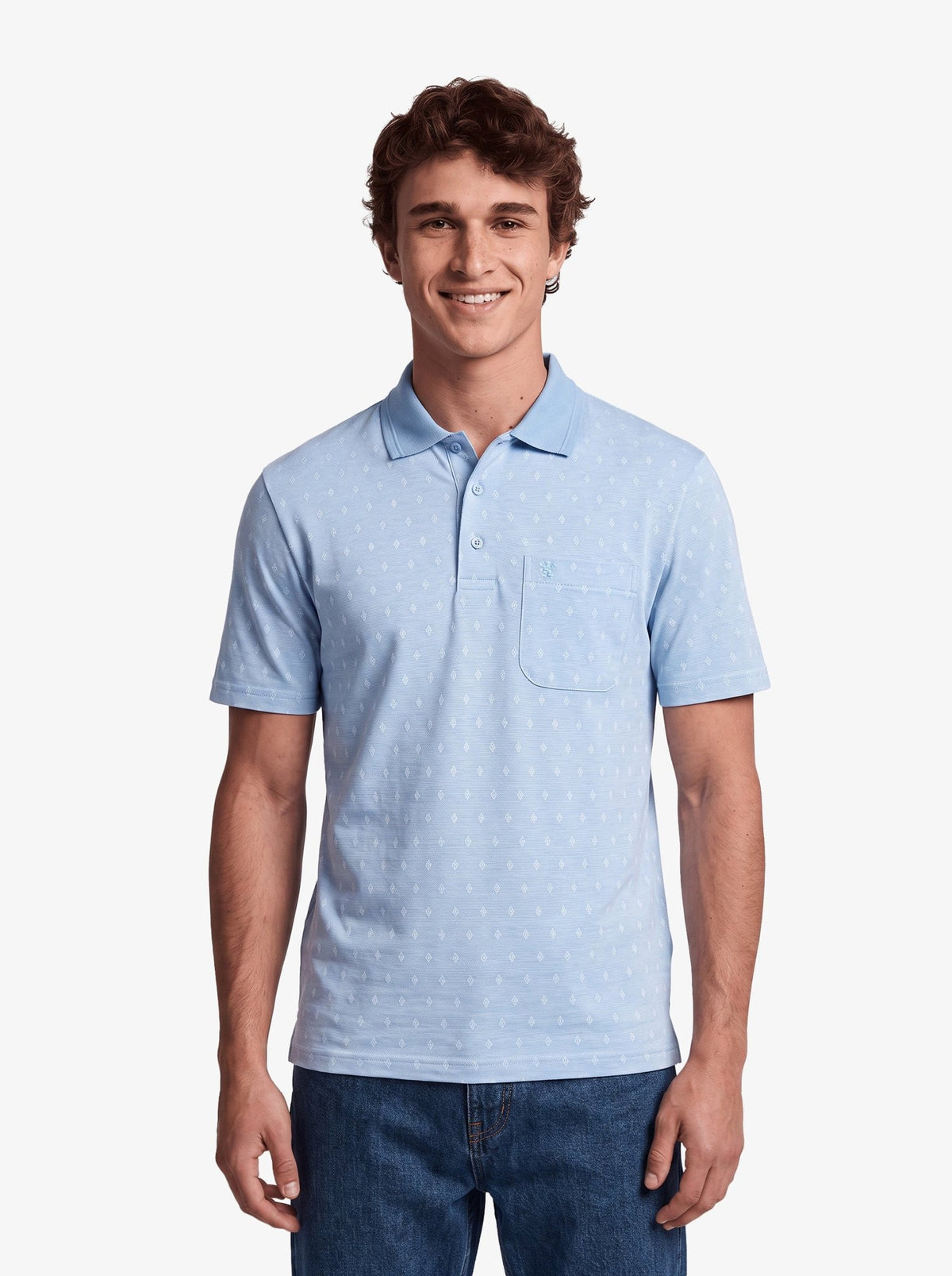 Manchester Polo con Rombos Sutiles, Bolsillo y Cuello de Botones en Algodón Supima - Manchester